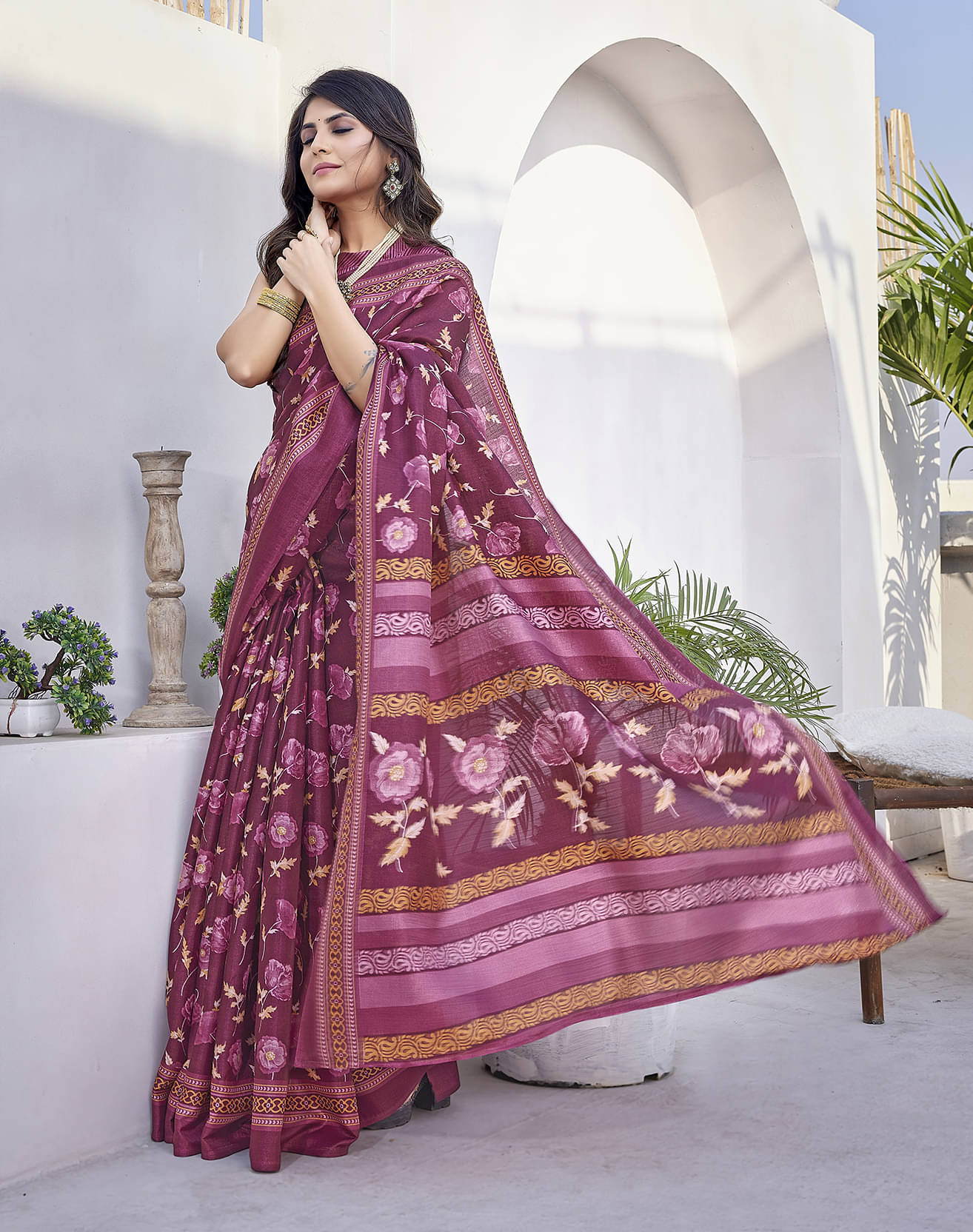 Yashika Art Silk Printed Saree With Unstitched Blouse Piece ( Purple ) Yashika Art Silk Printed Saree With Unstitched Blouse Piece ( Purple )
