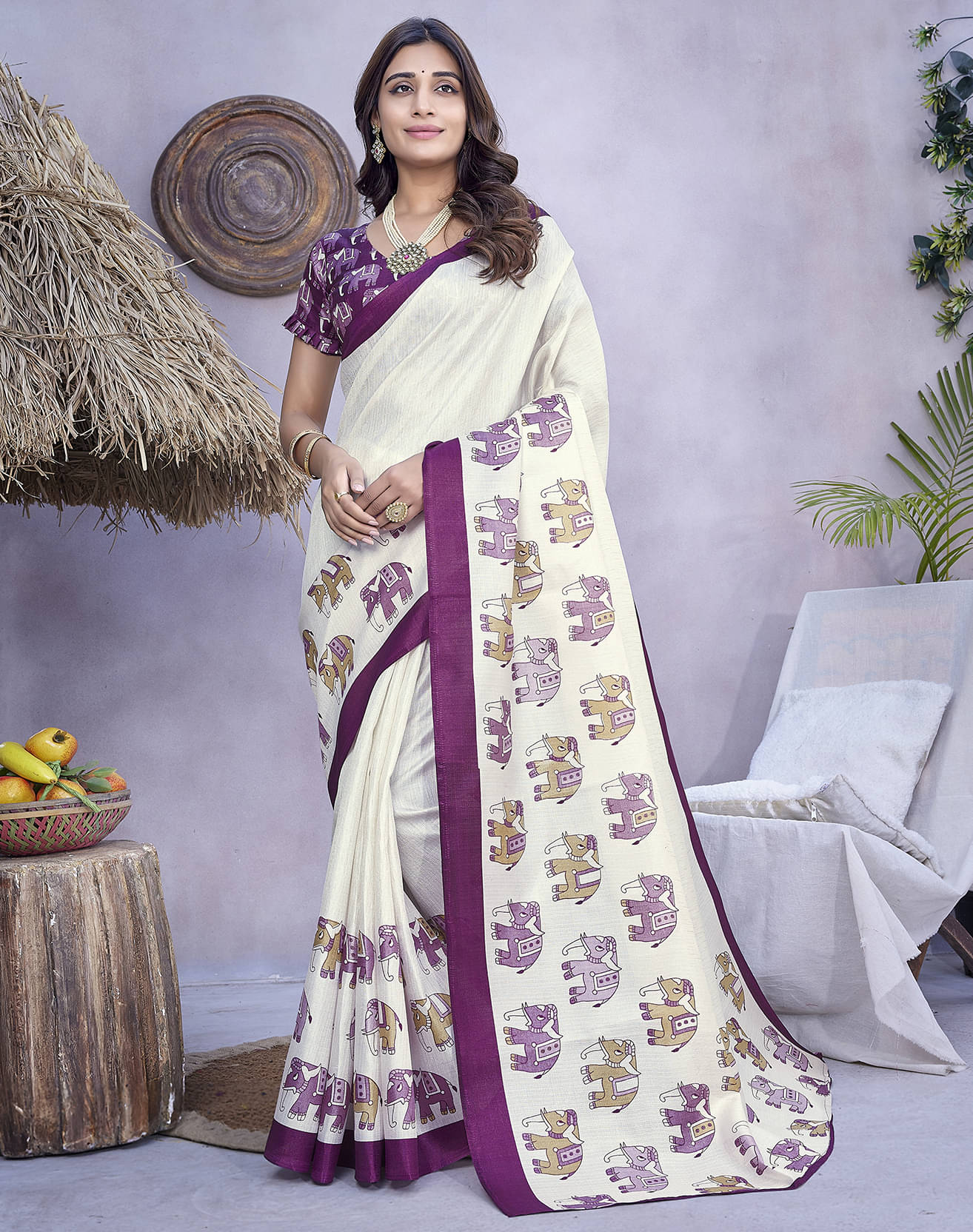 Yashika Art Silk Printed Saree With Unstitched Blouse Piece ( Purple ) Yashika Art Silk Printed Saree With Unstitched Blouse Piece ( Purple )