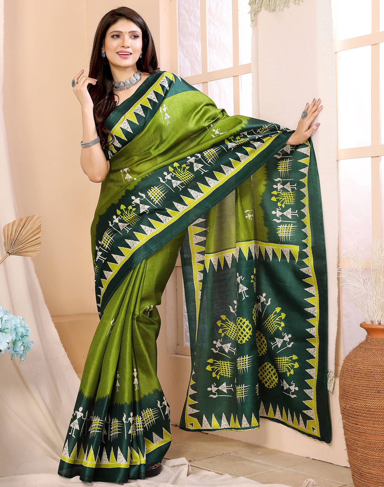 Yashika Art Silk Printed Saree With Unstitched Blouse Piece ( Green ) Yashika Art Silk Printed Saree With Unstitched Blouse Piece ( Green )