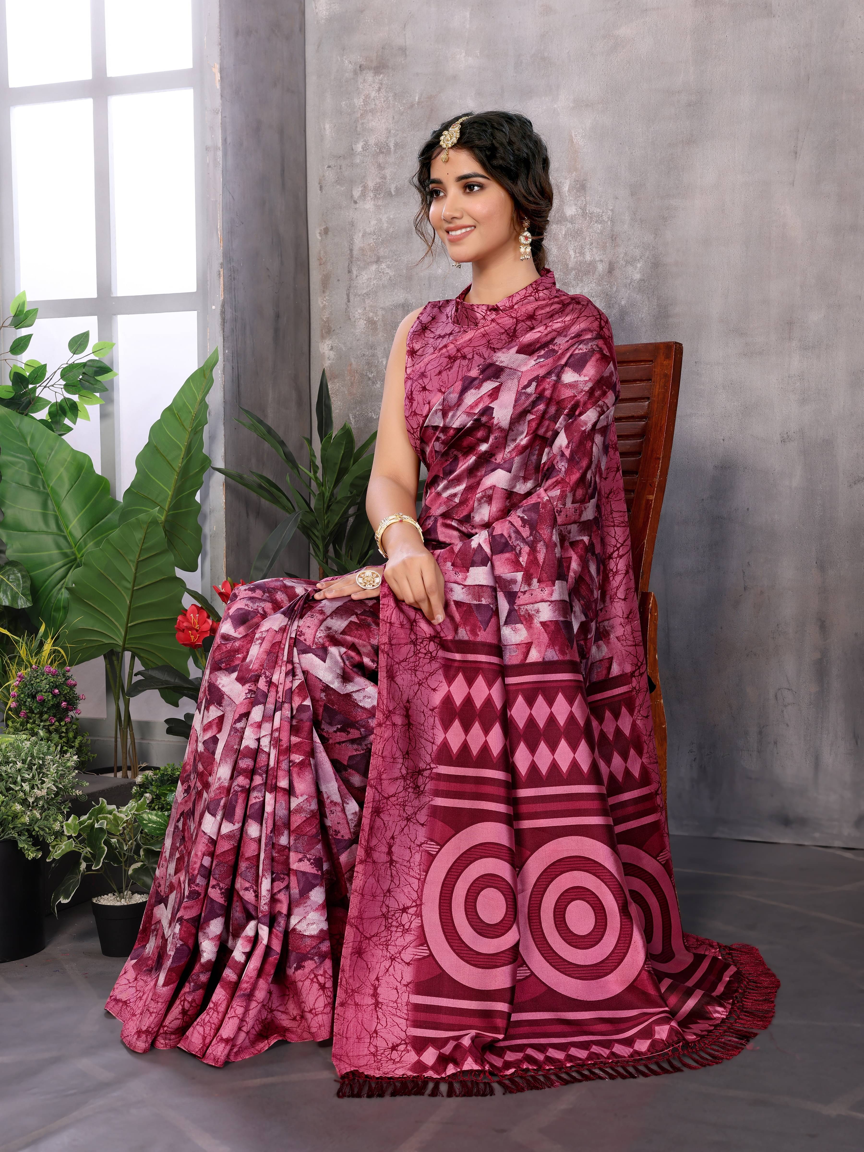     			Yashika Art Silk Printed Saree With Unstitched Blouse Piece ( Purple )