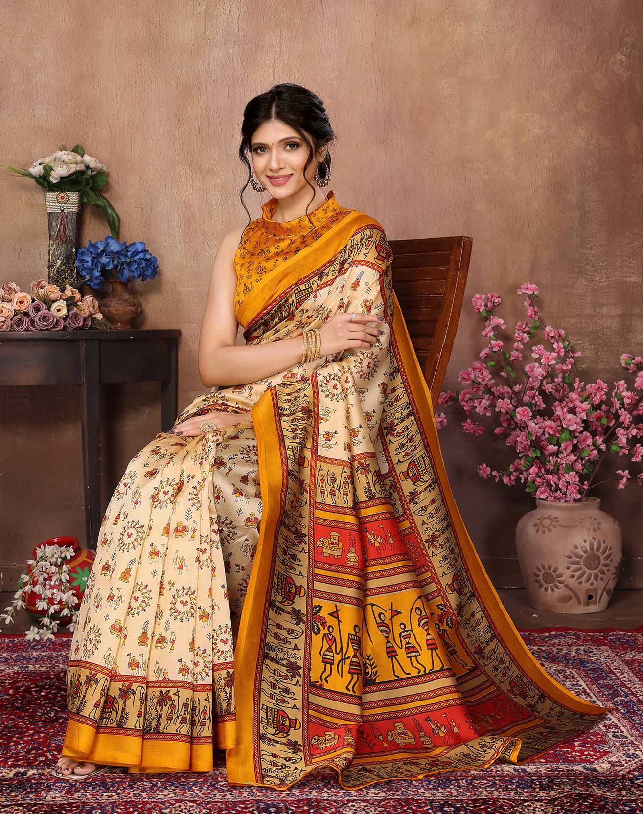 Yashika Art Silk Printed Saree With Unstitched Blouse Piece ( Yellow ) Yashika Art Silk Printed Saree With Unstitched Blouse Piece ( Yellow )