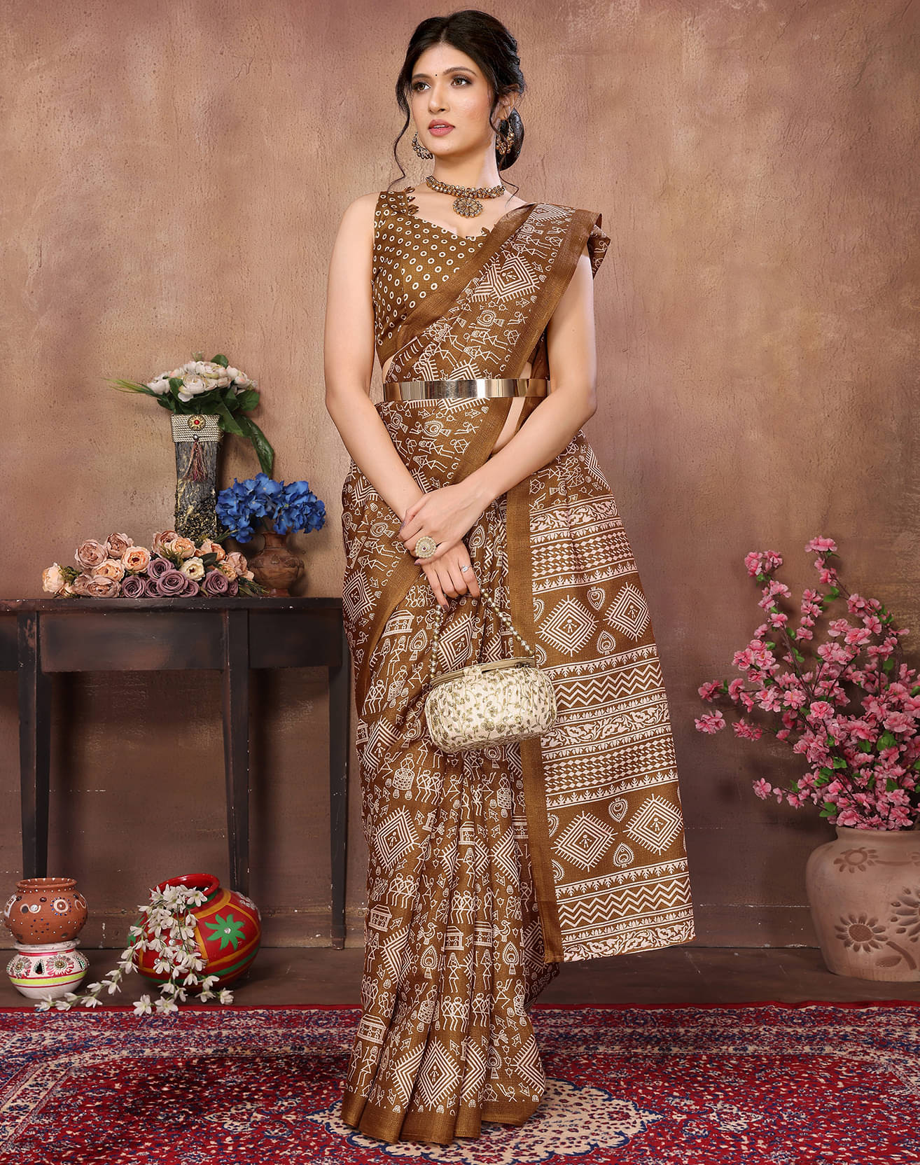     			Yashika Art Silk Printed Saree With Unstitched Blouse Piece ( Yellow )
