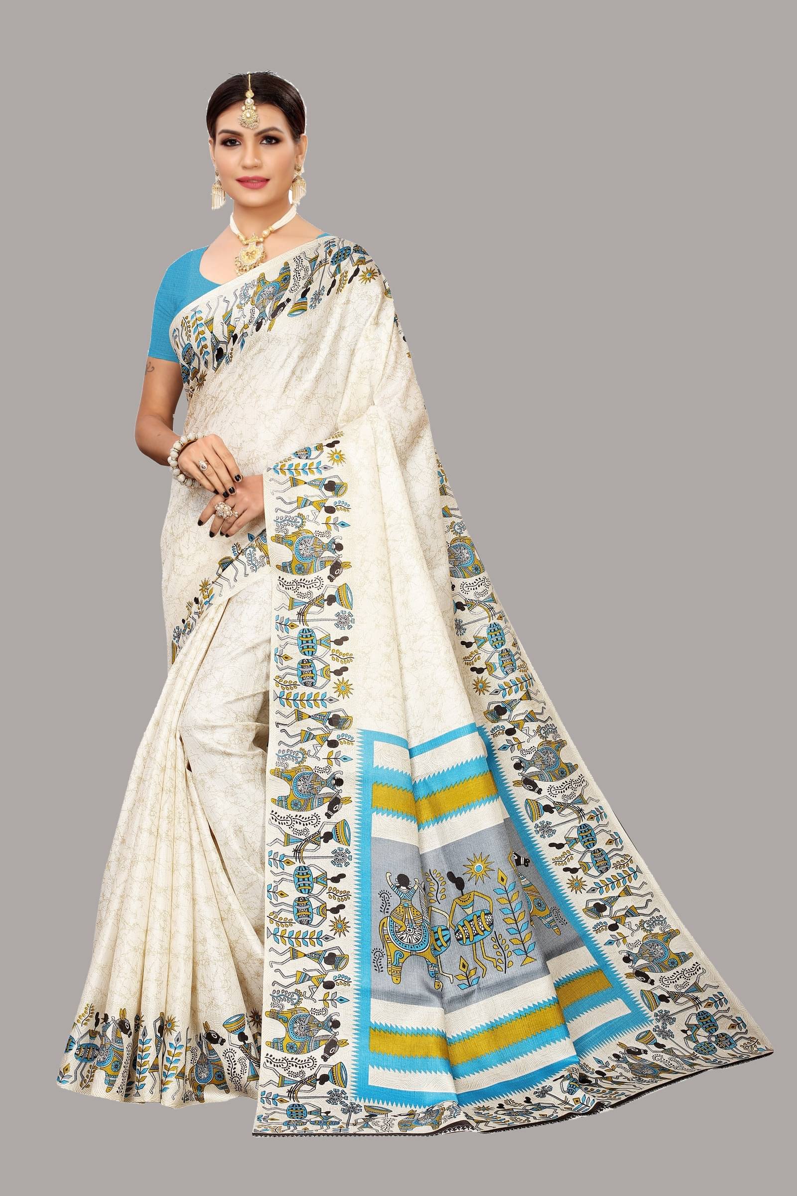 Yashika Art Silk Printed Saree With Unstitched Blouse Piece ( Multicolor ) Yashika Art Silk Printed Saree With Unstitched Blouse Piece ( Multicolor )