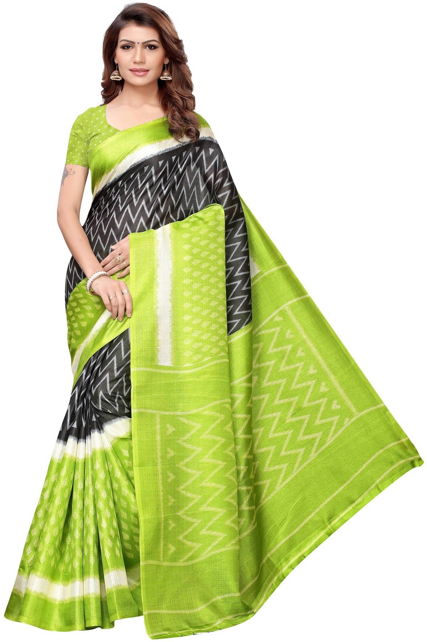 Yashika Art Silk Printed Saree With Unstitched Blouse Piece ( Green ) Yashika Art Silk Printed Saree With Unstitched Blouse Piece ( Green )