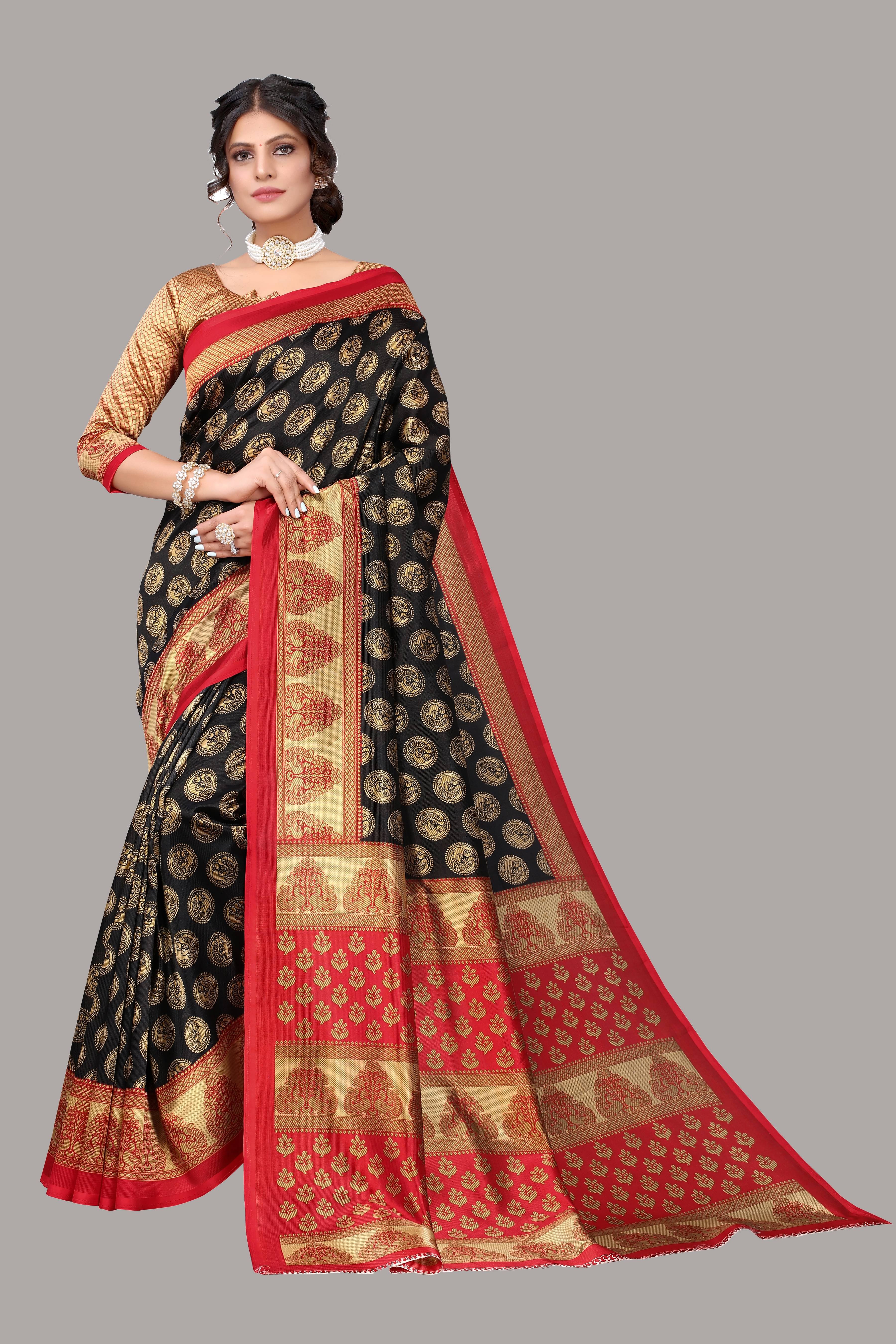 Yashika Art Silk Printed Saree With Unstitched Blouse Piece ( Black ) Yashika Art Silk Printed Saree With Unstitched Blouse Piece ( Black )