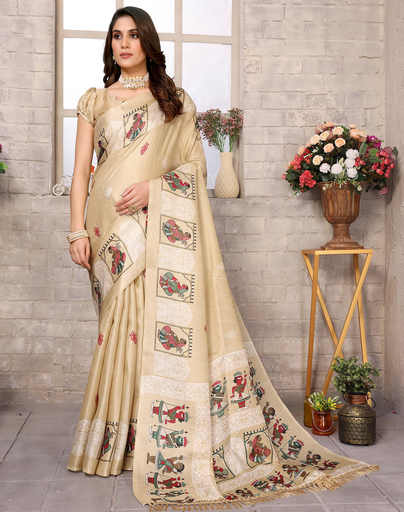     			Yashika Art Silk Printed Saree With Unstitched Blouse Piece ( Brown )