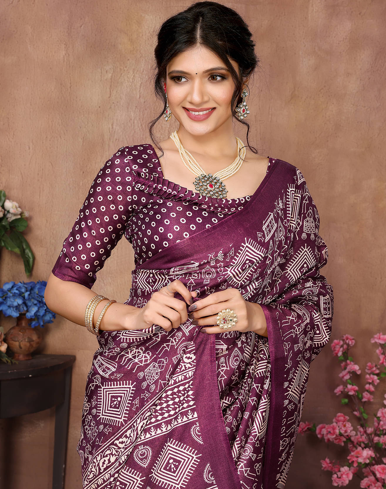 Yashika Art Silk Printed Saree With Unstitched Blouse Piece ( Purple ) Yashika Art Silk Printed Saree With Unstitched Blouse Piece ( Purple )