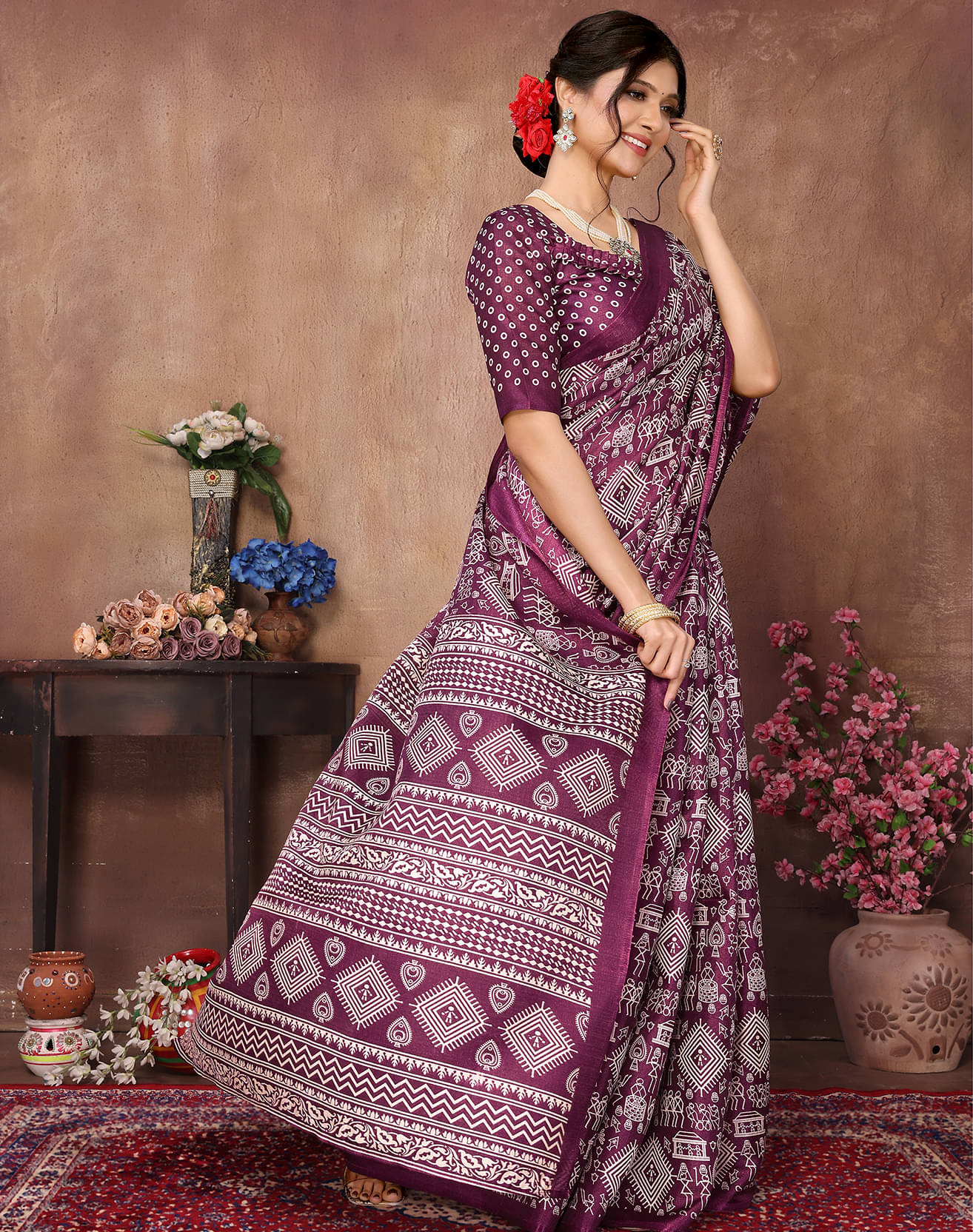 Yashika Art Silk Printed Saree With Unstitched Blouse Piece ( Purple ) Yashika Art Silk Printed Saree With Unstitched Blouse Piece ( Purple )