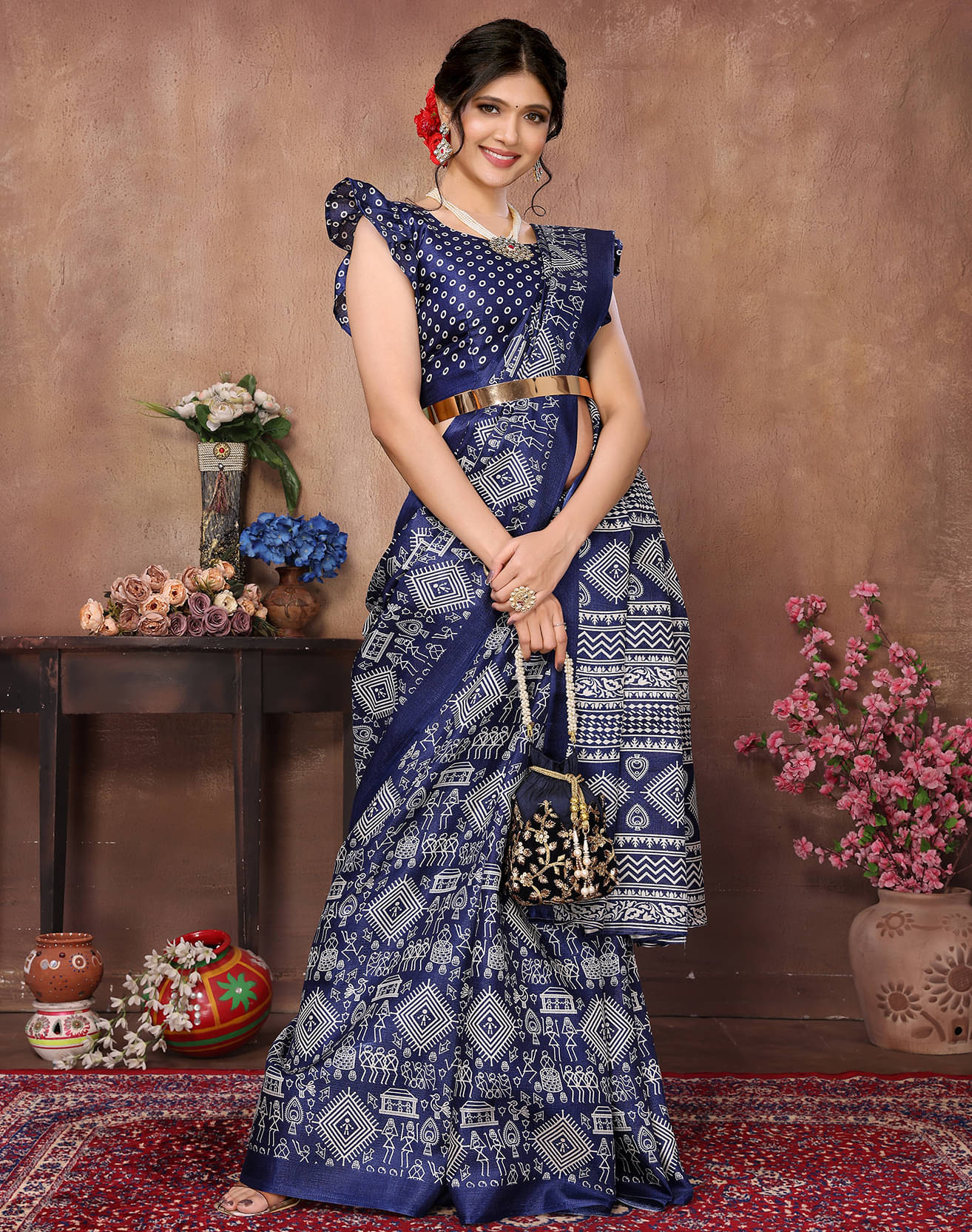 Yashika Art Silk Printed Saree With Unstitched Blouse Piece ( Blue ) Yashika Art Silk Printed Saree With Unstitched Blouse Piece ( Blue )