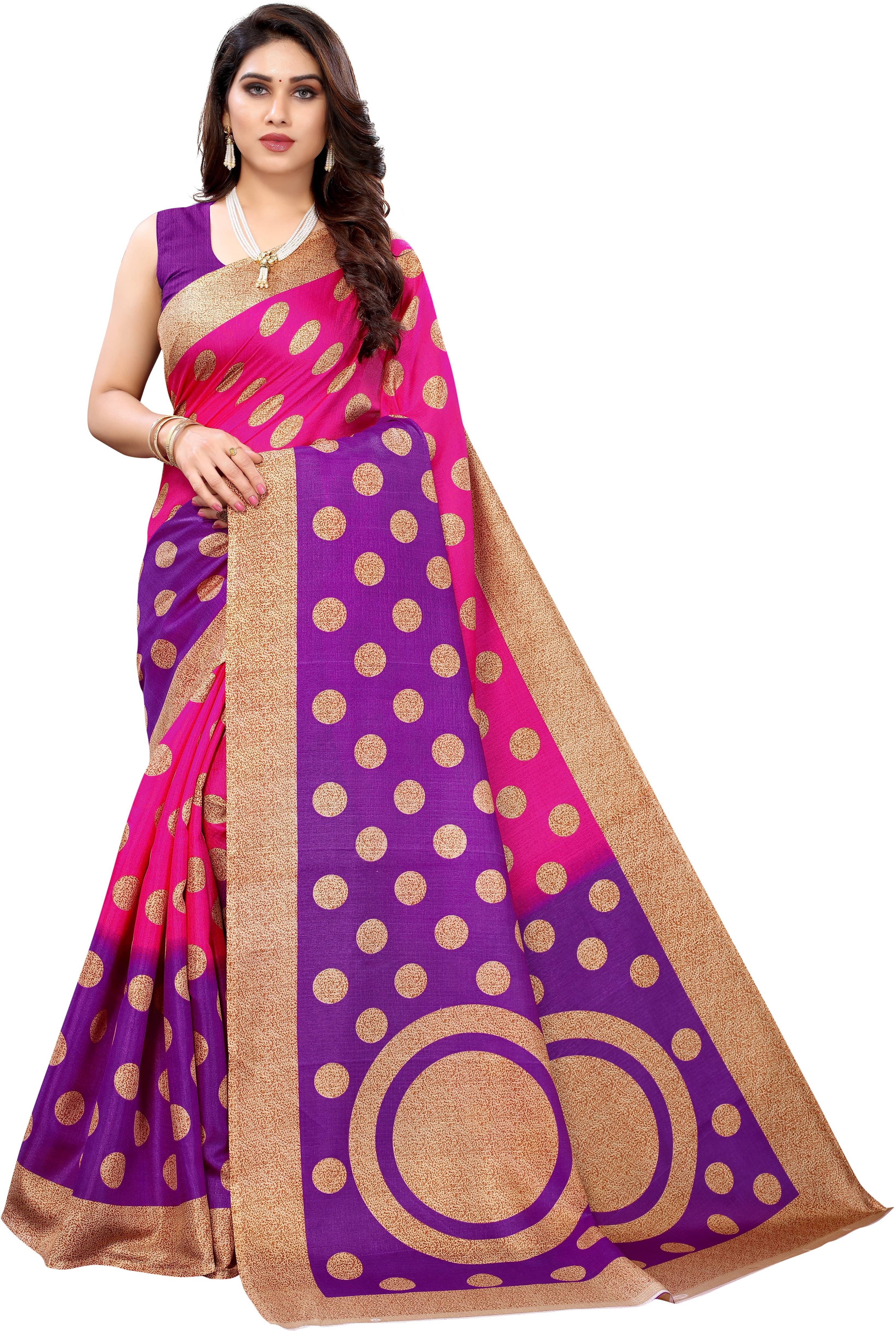 Yashika Art Silk Printed Saree With Unstitched Blouse Piece ( Pink ) Yashika Art Silk Printed Saree With Unstitched Blouse Piece ( Pink )