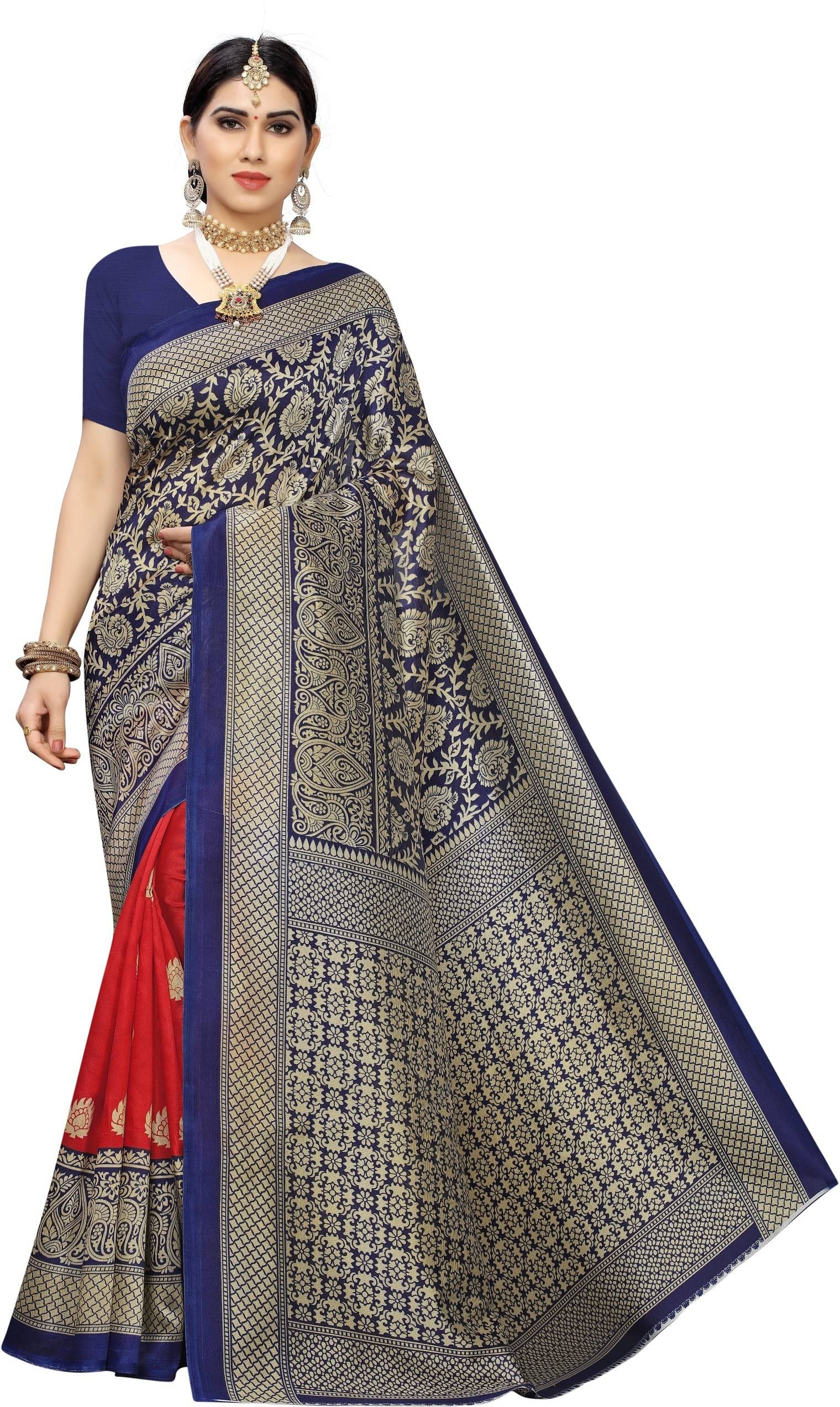 Yashika Art Silk Printed Saree With Unstitched Blouse Piece ( Red ) Yashika Art Silk Printed Saree With Unstitched Blouse Piece ( Red )