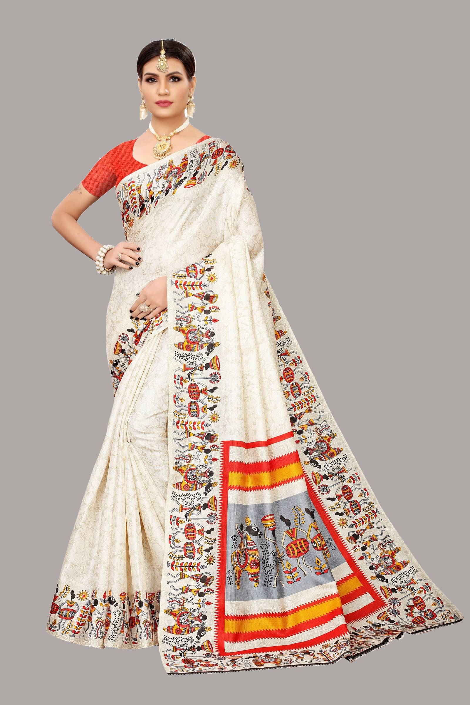     			Yashika Art Silk Printed Saree With Unstitched Blouse Piece ( Multicolor )