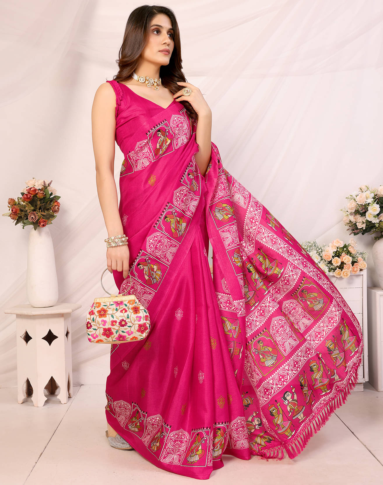 Yashika Art Silk Printed Saree With Unstitched Blouse Piece ( Pink ) Yashika Art Silk Printed Saree With Unstitched Blouse Piece ( Pink )