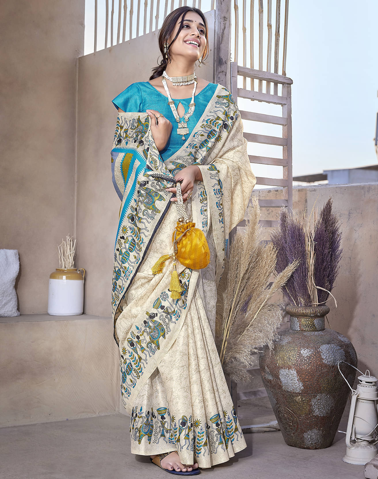     			Yashika Art Silk Printed Saree With Unstitched Blouse Piece ( Blue )