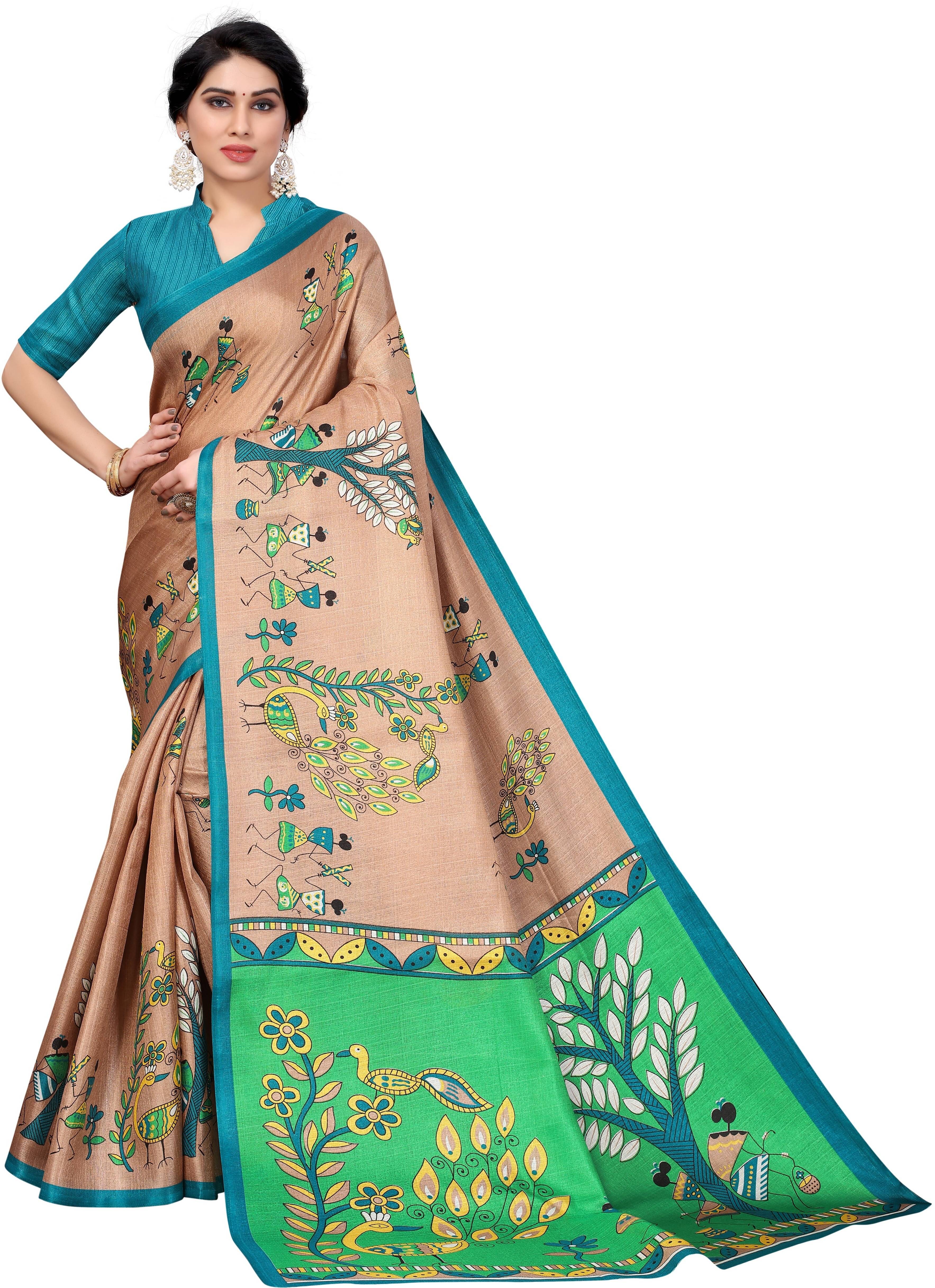 Yashika Art Silk Printed Saree With Unstitched Blouse Piece ( Brown ) Yashika Art Silk Printed Saree With Unstitched Blouse Piece ( Brown )
