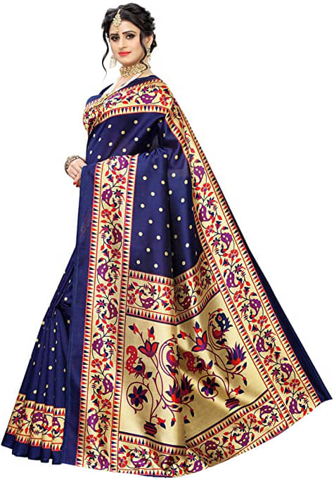     			Yashika Art Silk Printed Saree With Unstitched Blouse Piece ( Blue )