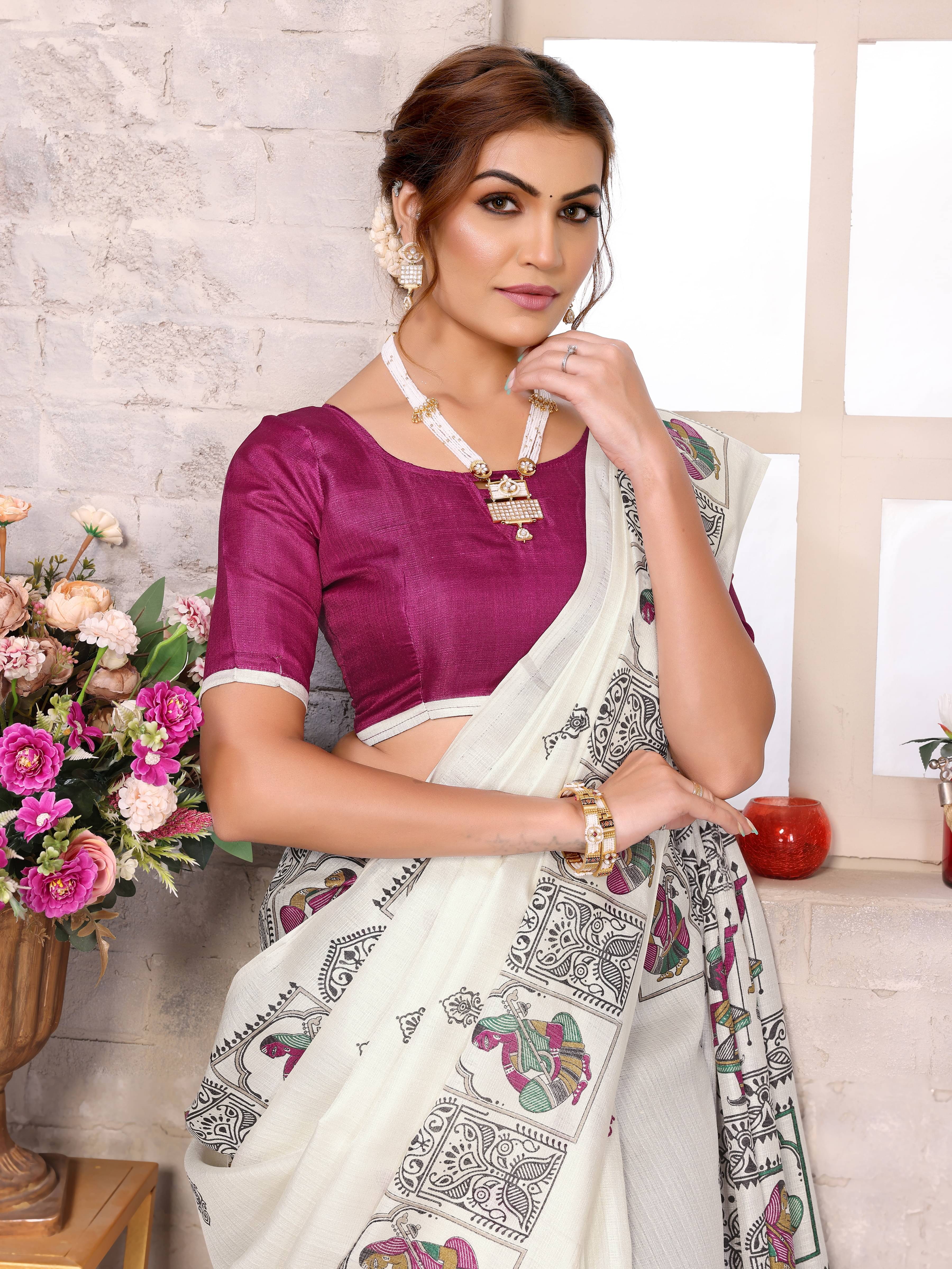     			Yashika Art Silk Printed Saree With Unstitched Blouse Piece ( Purple )