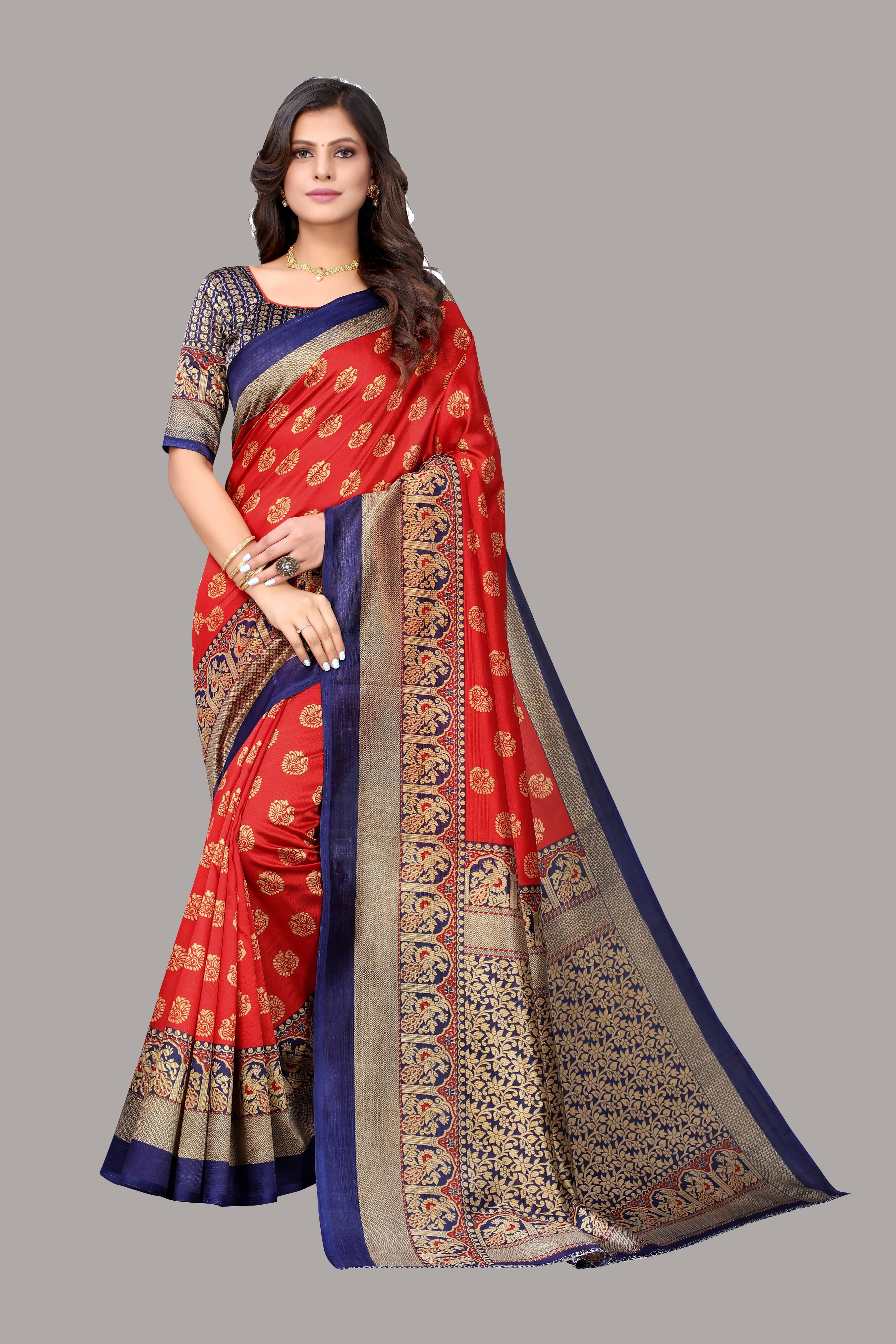     			Yashika Art Silk Printed Saree With Unstitched Blouse Piece ( Red )