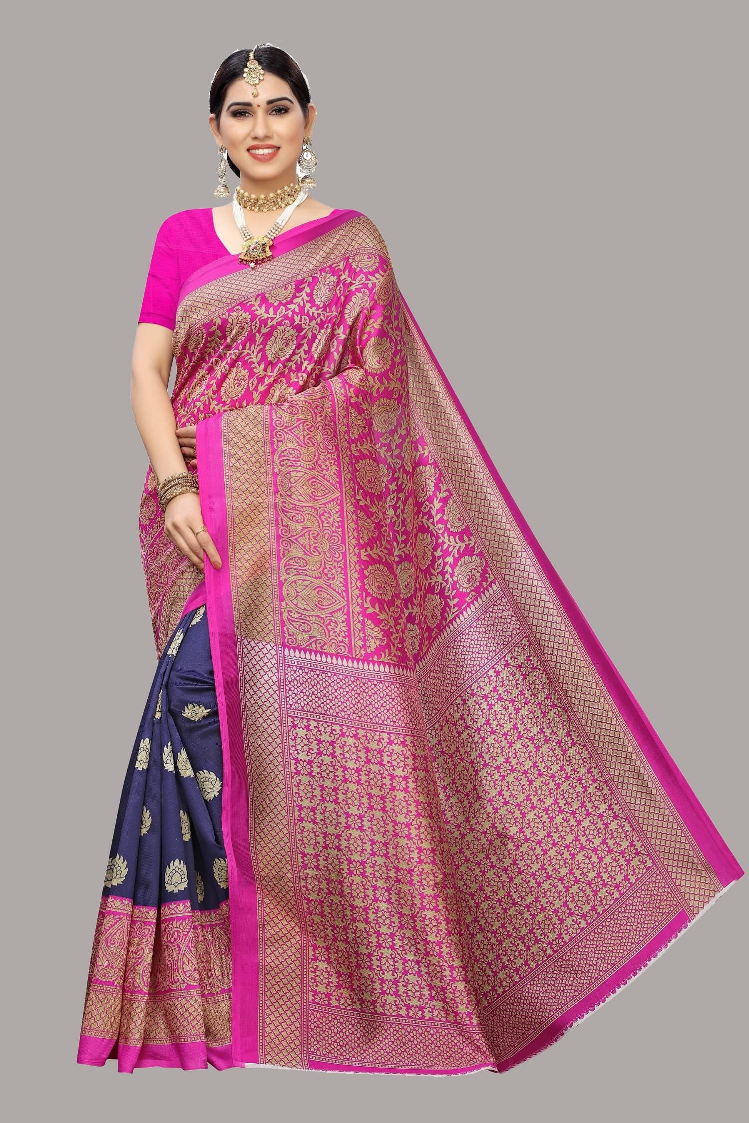 Yashika Art Silk Printed Saree With Unstitched Blouse Piece ( Blue ) Yashika Art Silk Printed Saree With Unstitched Blouse Piece ( Blue )