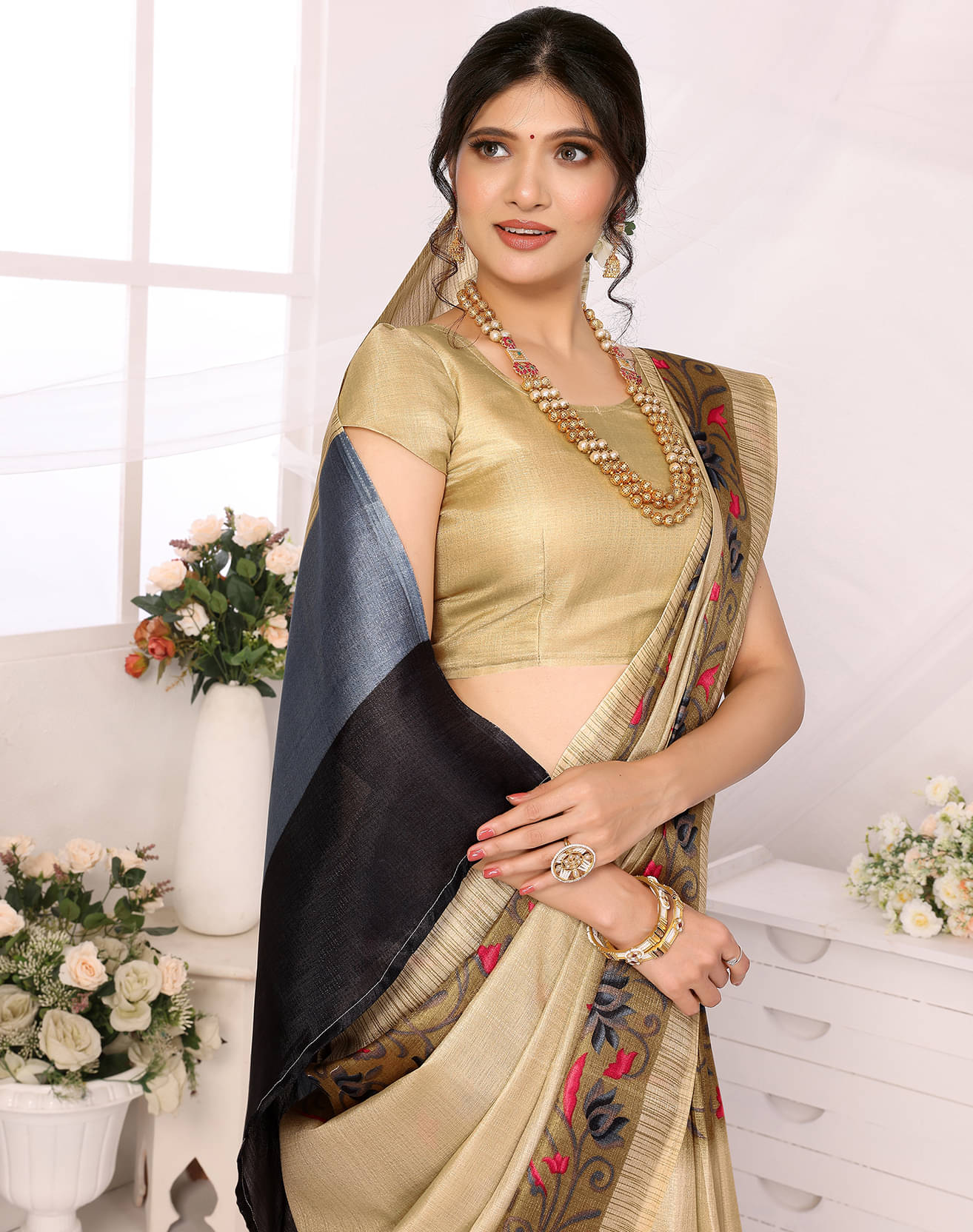 Yashika Art Silk Printed Saree With Unstitched Blouse Piece ( Grey ) Yashika Art Silk Printed Saree With Unstitched Blouse Piece ( Grey )