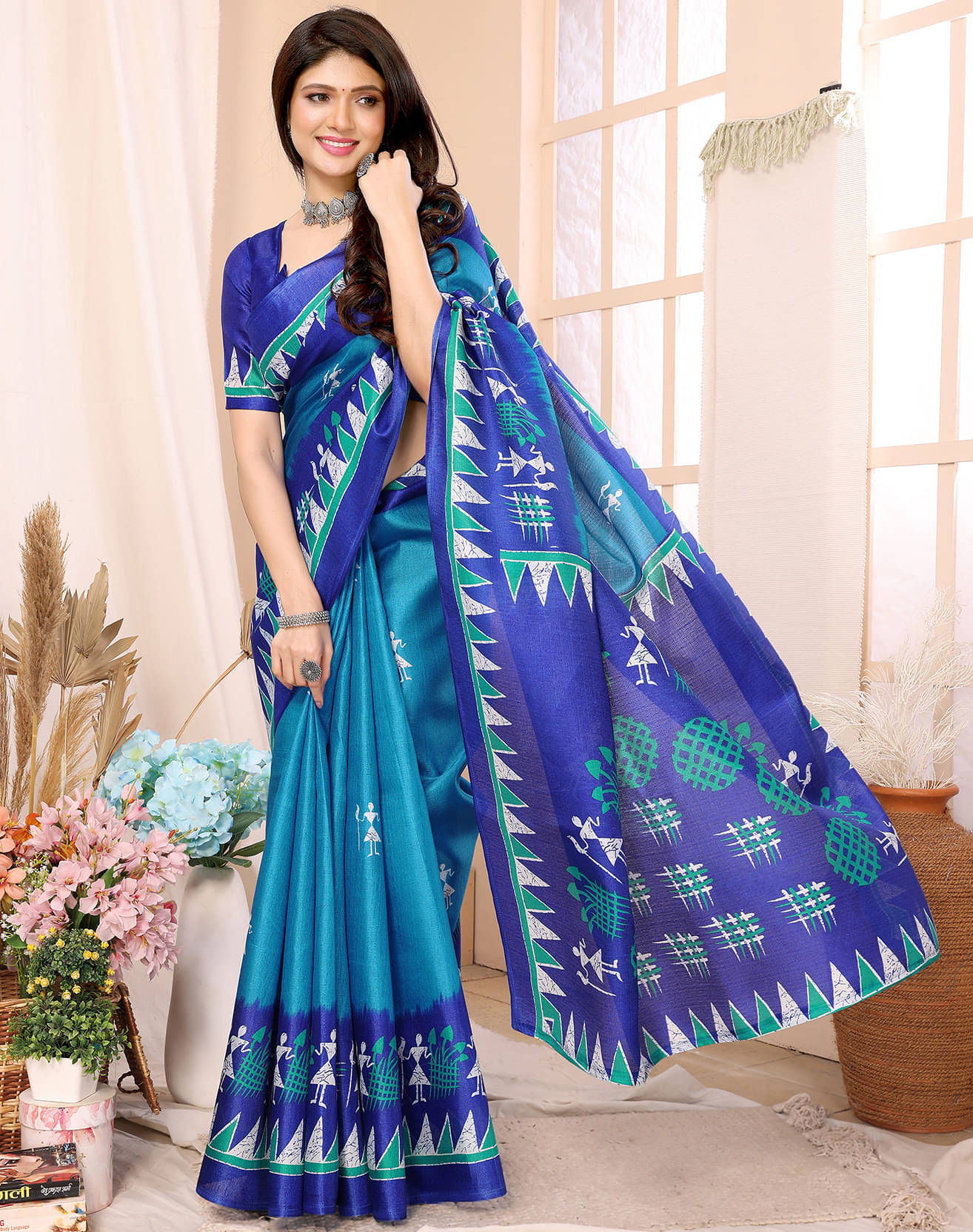 Yashika Art Silk Printed Saree With Unstitched Blouse Piece ( Blue ) Yashika Art Silk Printed Saree With Unstitched Blouse Piece ( Blue )