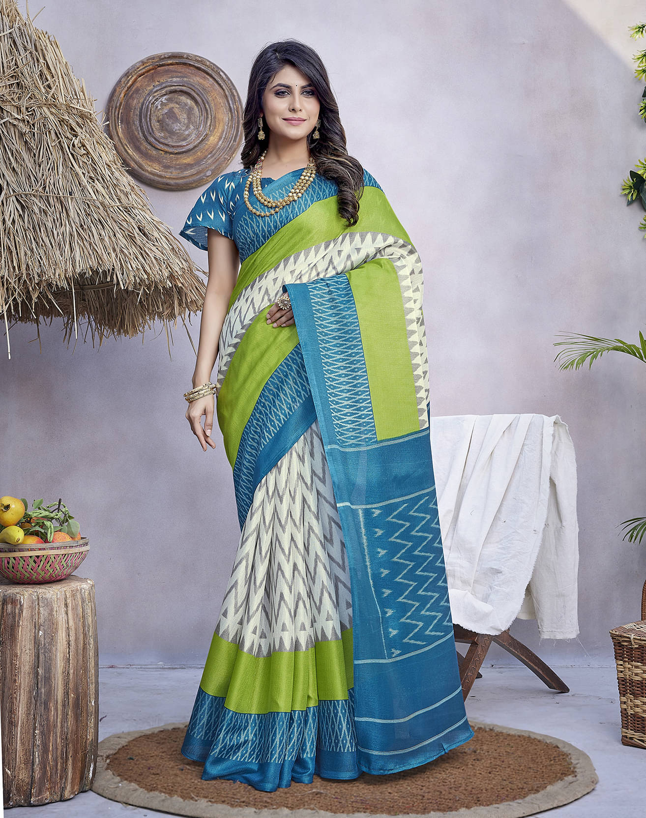 Yashika Art Silk Printed Saree With Unstitched Blouse Piece ( Blue ) Yashika Art Silk Printed Saree With Unstitched Blouse Piece ( Blue )
