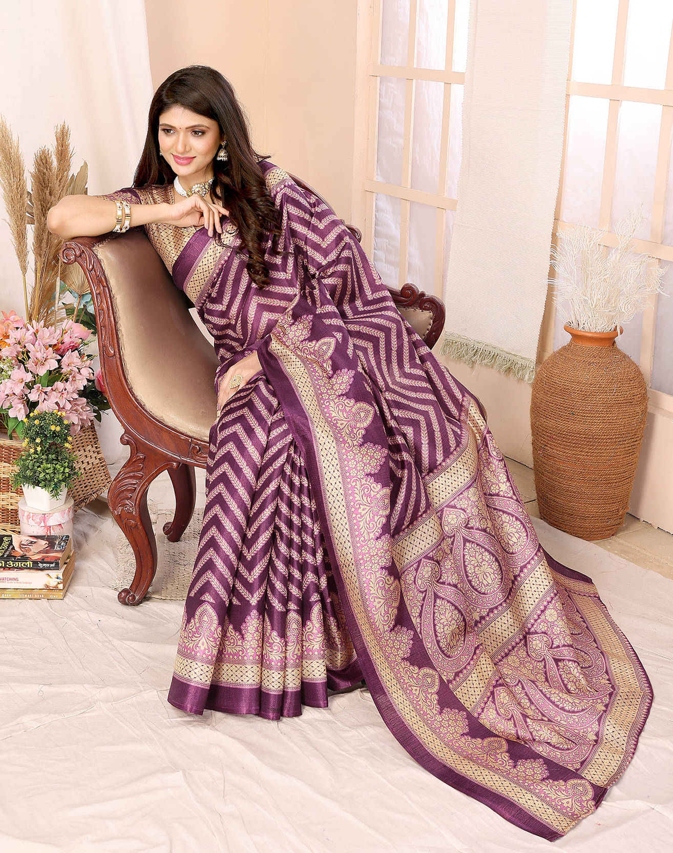     			Yashika Art Silk Printed Saree With Unstitched Blouse Piece ( Purple )