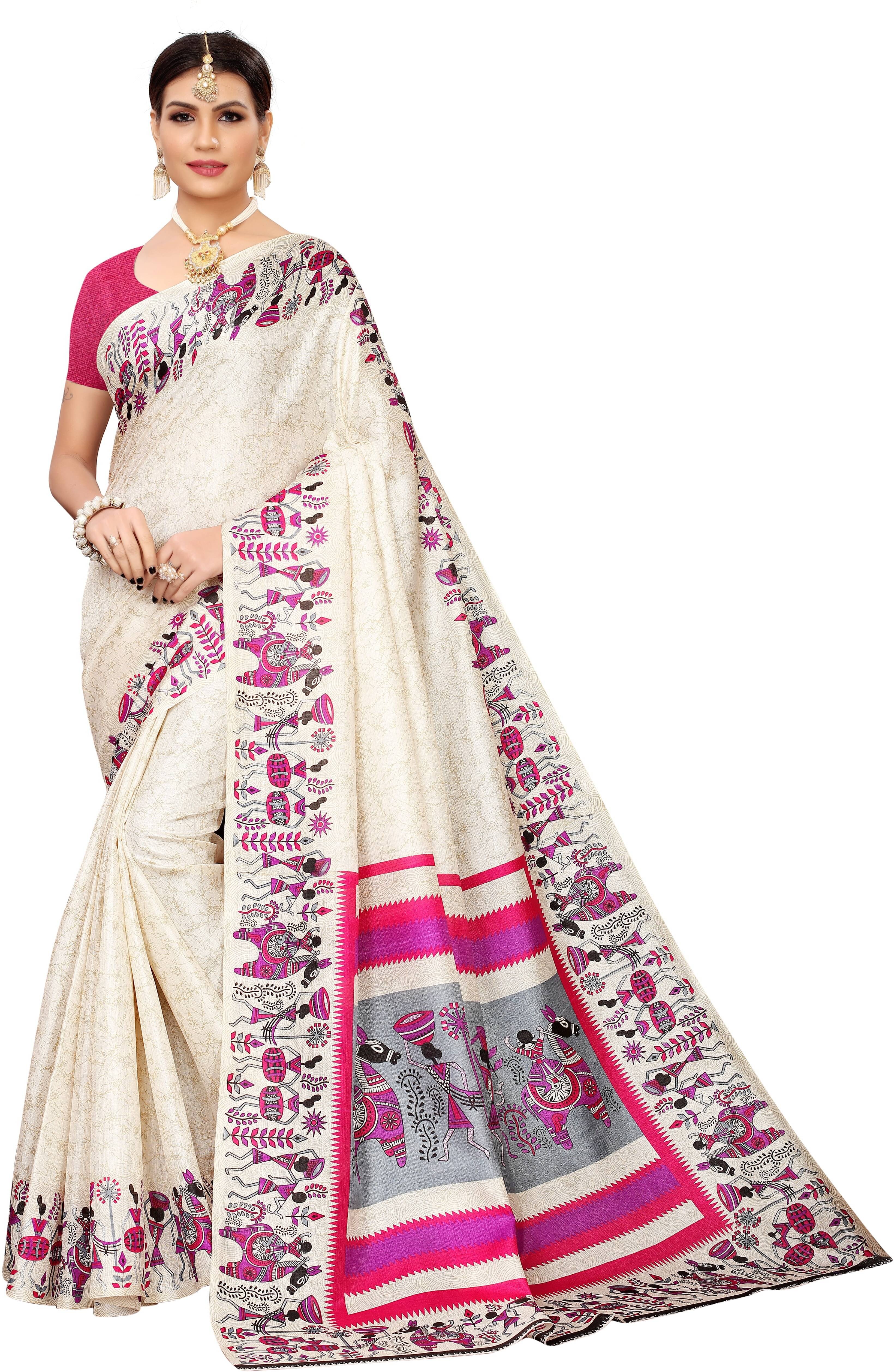     			Yashika Art Silk Printed Saree With Unstitched Blouse Piece ( Beige )
