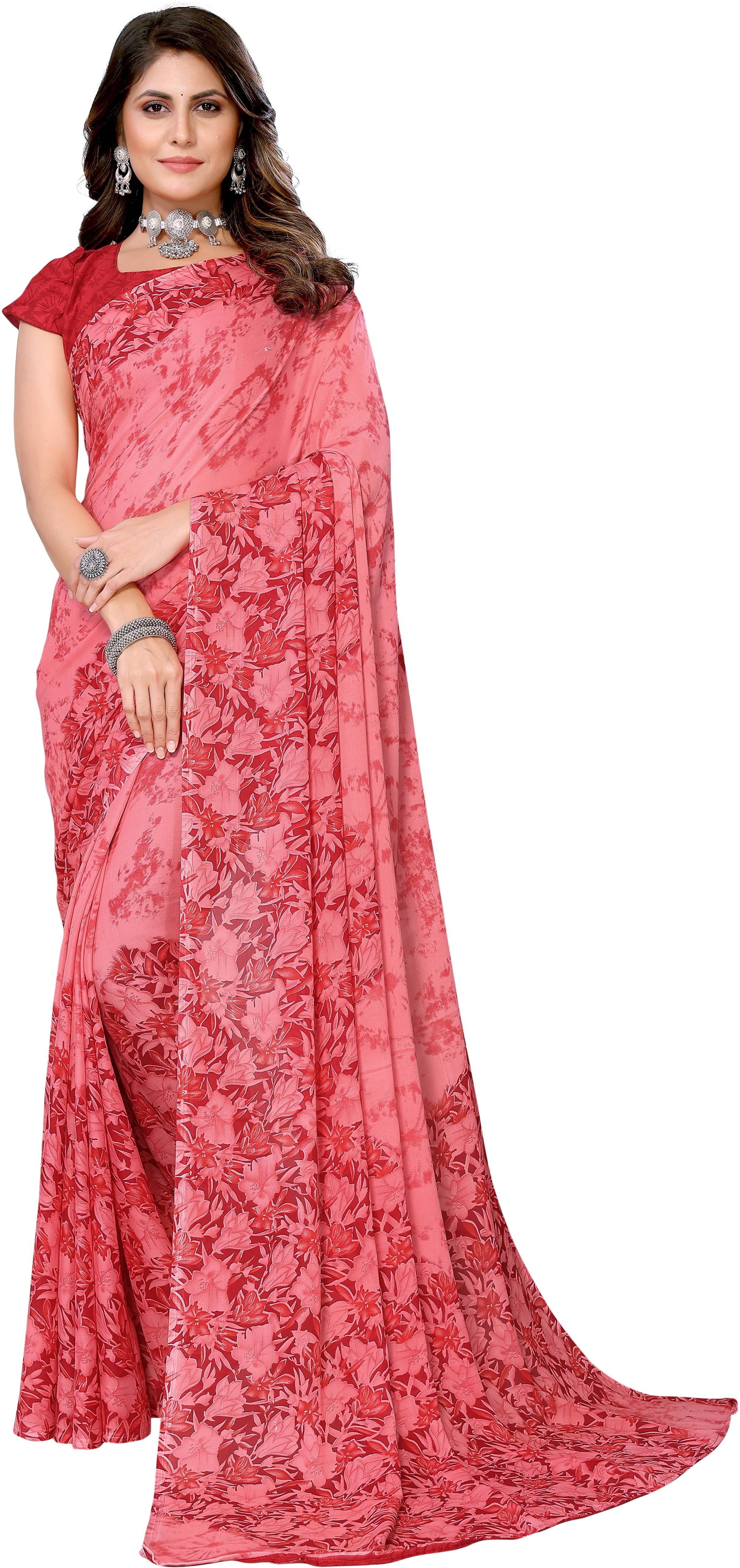 Yashika Georgette Printed Saree With Unstitched Blouse Piece ( Beige ) Yashika Georgette Printed Saree With Unstitched Blouse Piece ( Beige )