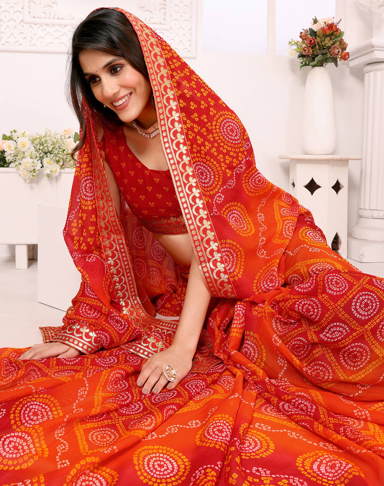 Yashika Georgette Printed Saree With Unstitched Blouse Piece ( Red ) Yashika Georgette Printed Saree With Unstitched Blouse Piece ( Red )