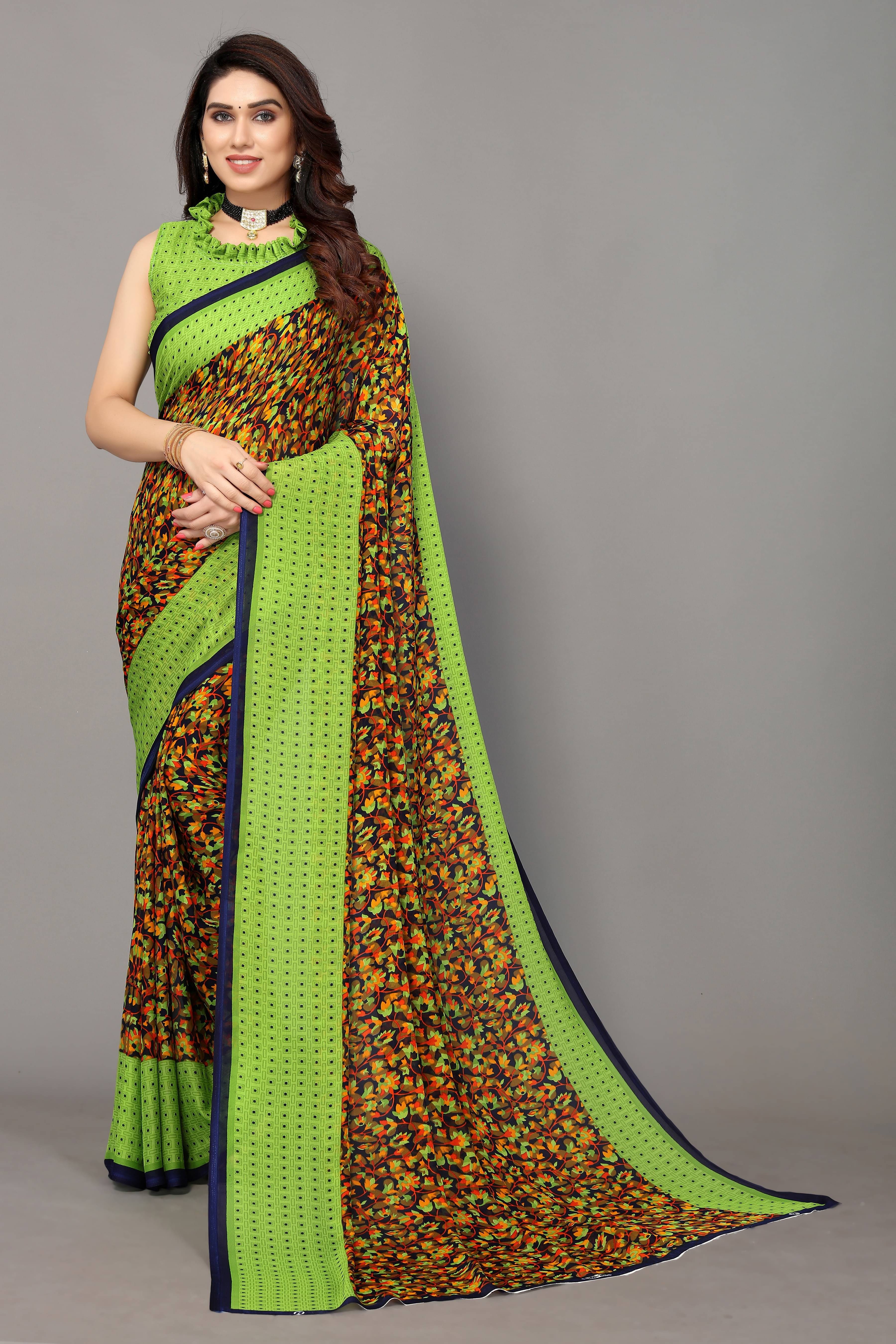 Yashika Georgette Printed Saree With Unstitched Blouse Piece ( Light Green ) Yashika Georgette Printed Saree With Unstitched Blouse Piece ( Light Green )