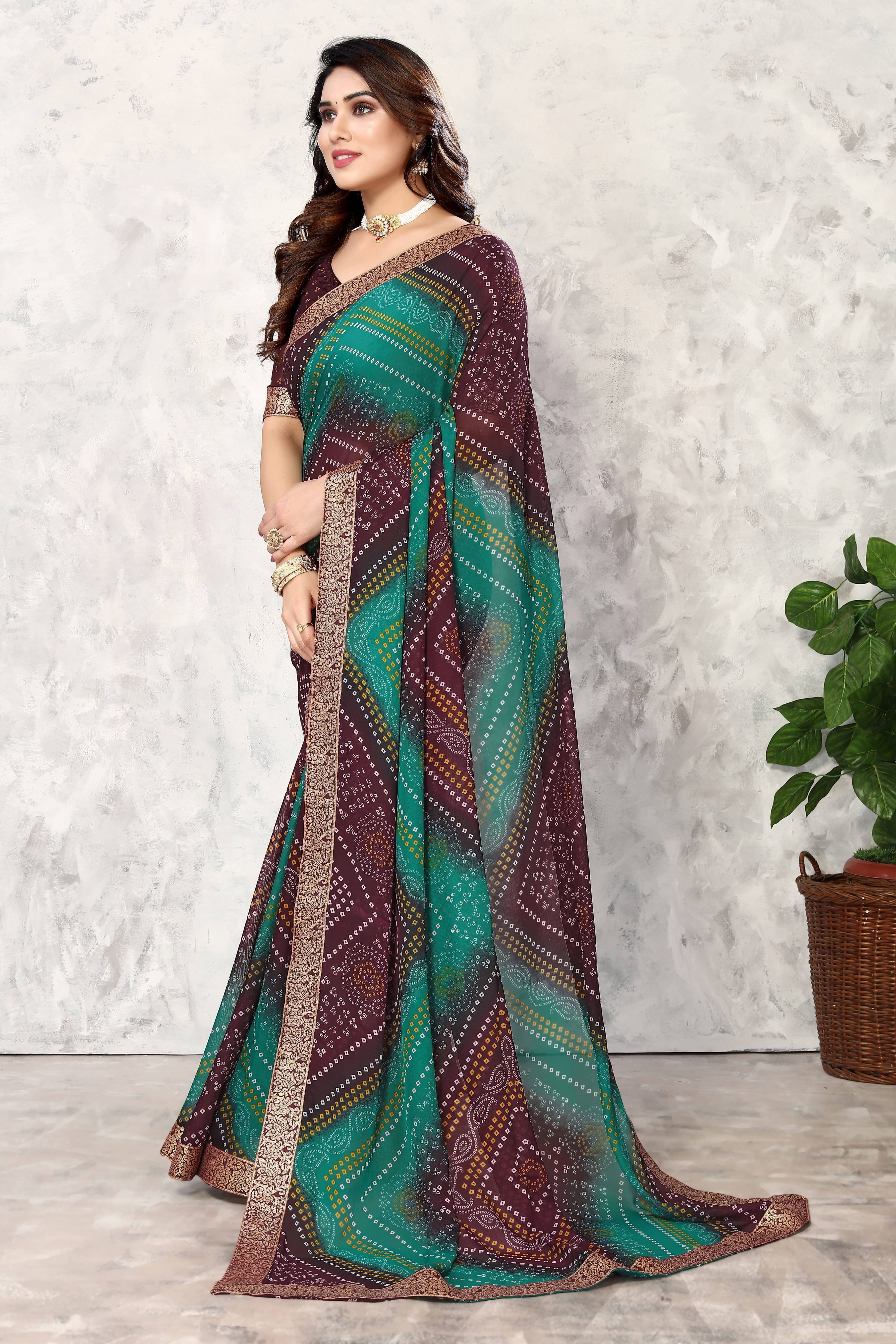 Yashika Georgette Printed Saree With Unstitched Blouse Piece ( Maroon ) Yashika Georgette Printed Saree With Unstitched Blouse Piece ( Maroon )