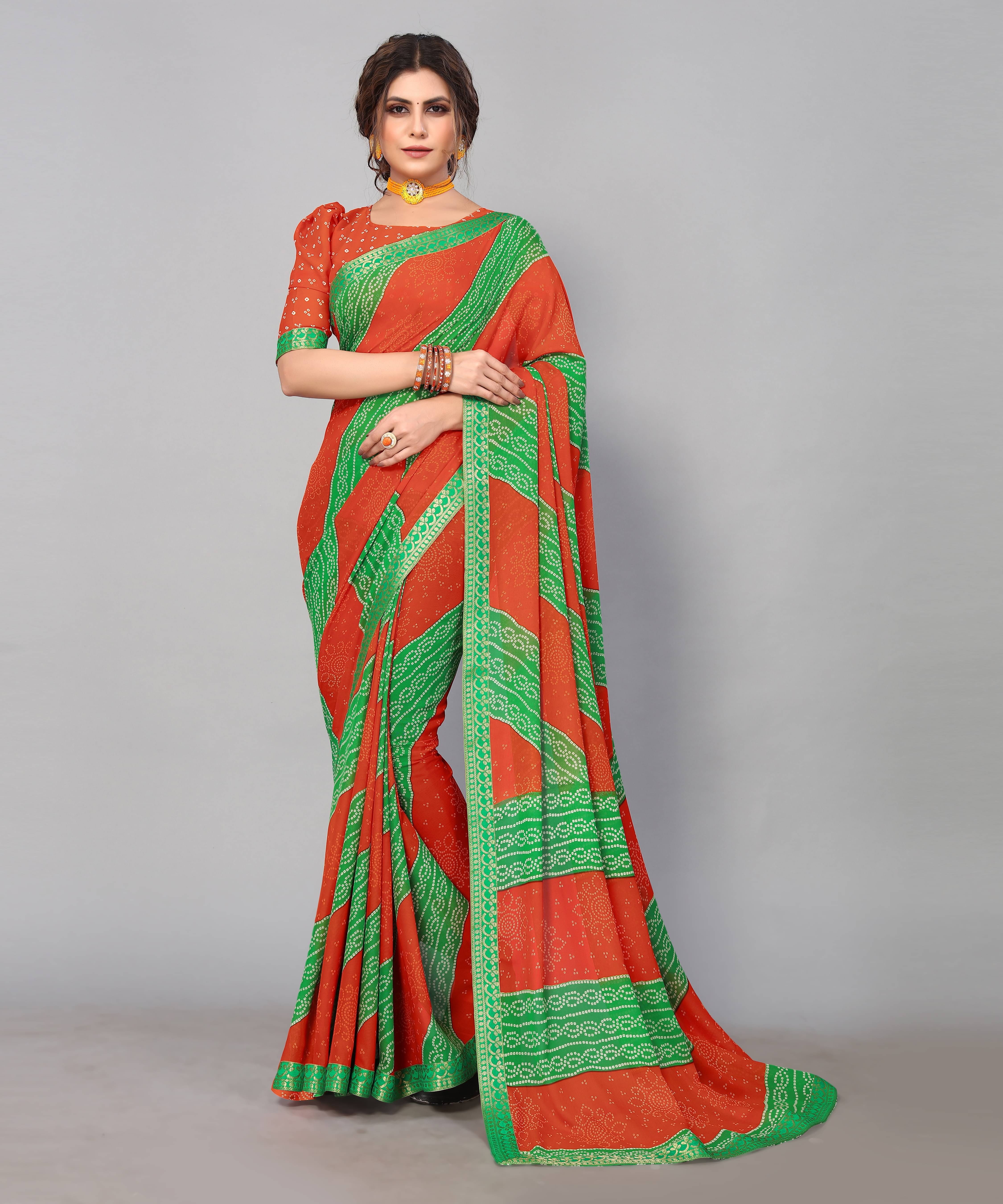     			Yashika Georgette Printed Saree With Unstitched Blouse Piece ( Red )
