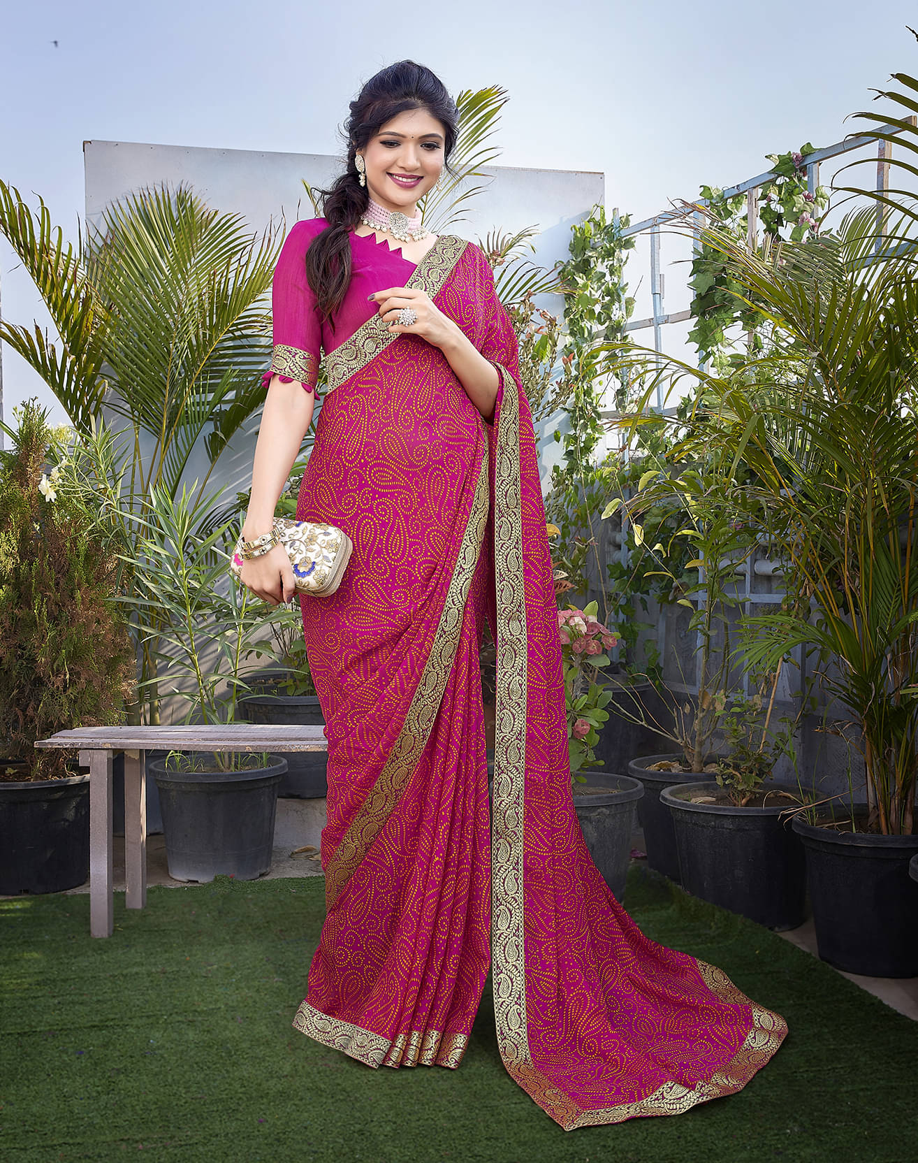 Yashika Georgette Printed Saree With Unstitched Blouse Piece ( Pink ) Yashika Georgette Printed Saree With Unstitched Blouse Piece ( Pink )