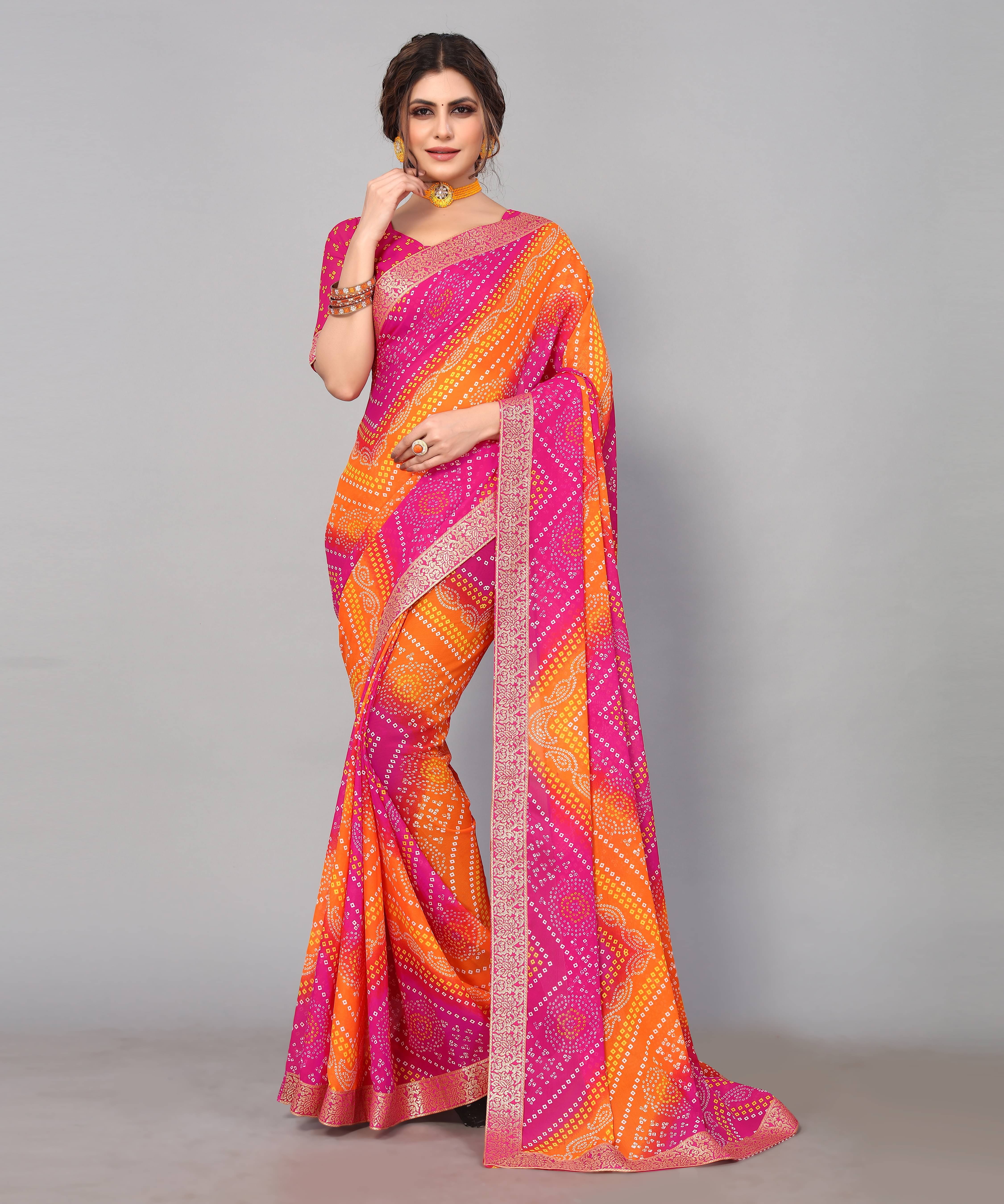     			Yashika Georgette Printed Saree With Unstitched Blouse Piece ( Pink )