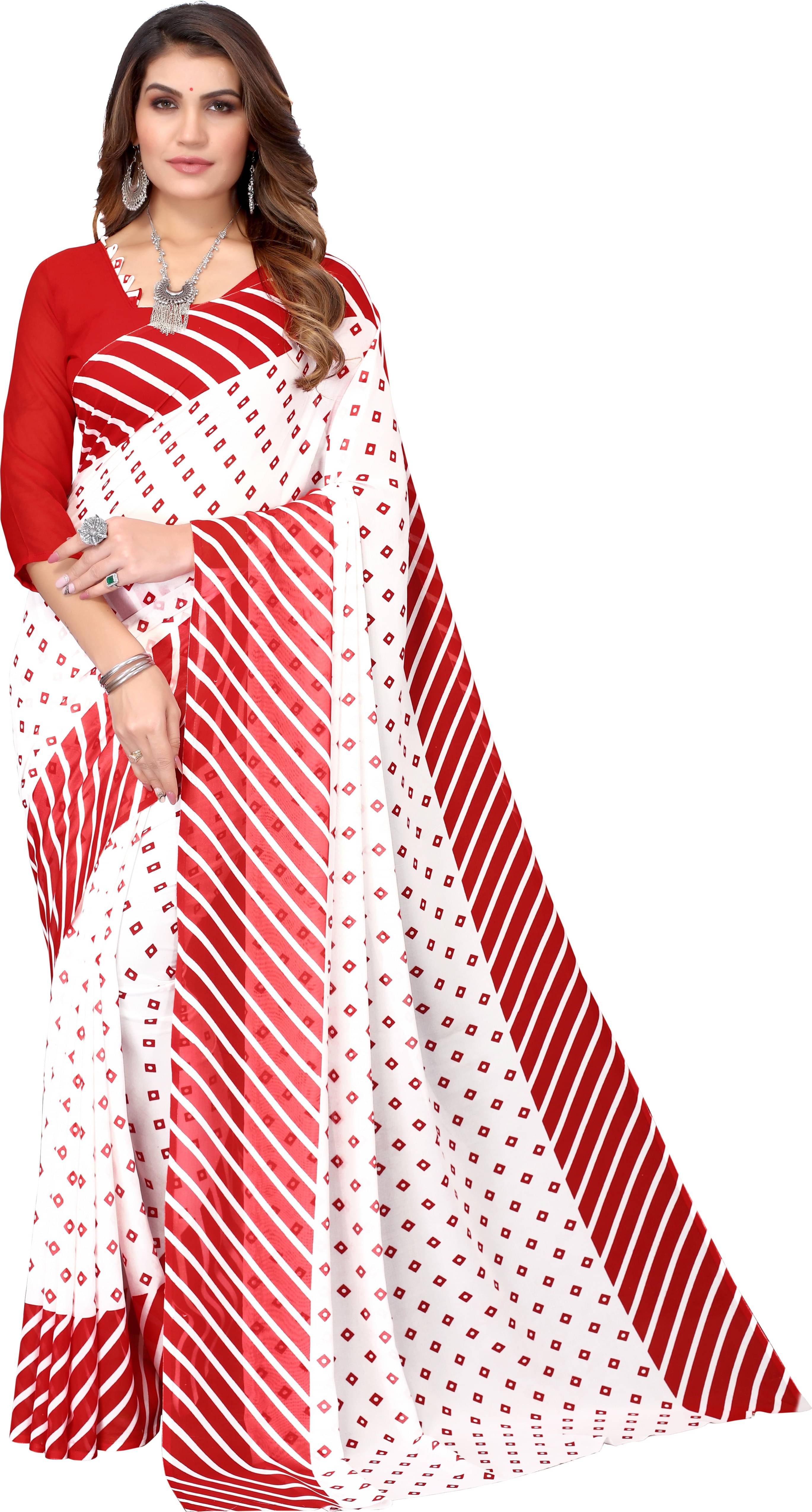 Yashika Georgette Printed Saree With Unstitched Blouse Piece ( Red ) Yashika Georgette Printed Saree With Unstitched Blouse Piece ( Red )