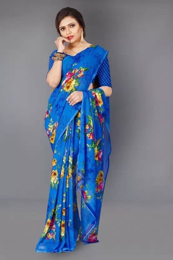    			Yashika Georgette Printed Saree With Unstitched Blouse Piece ( Multicolor )