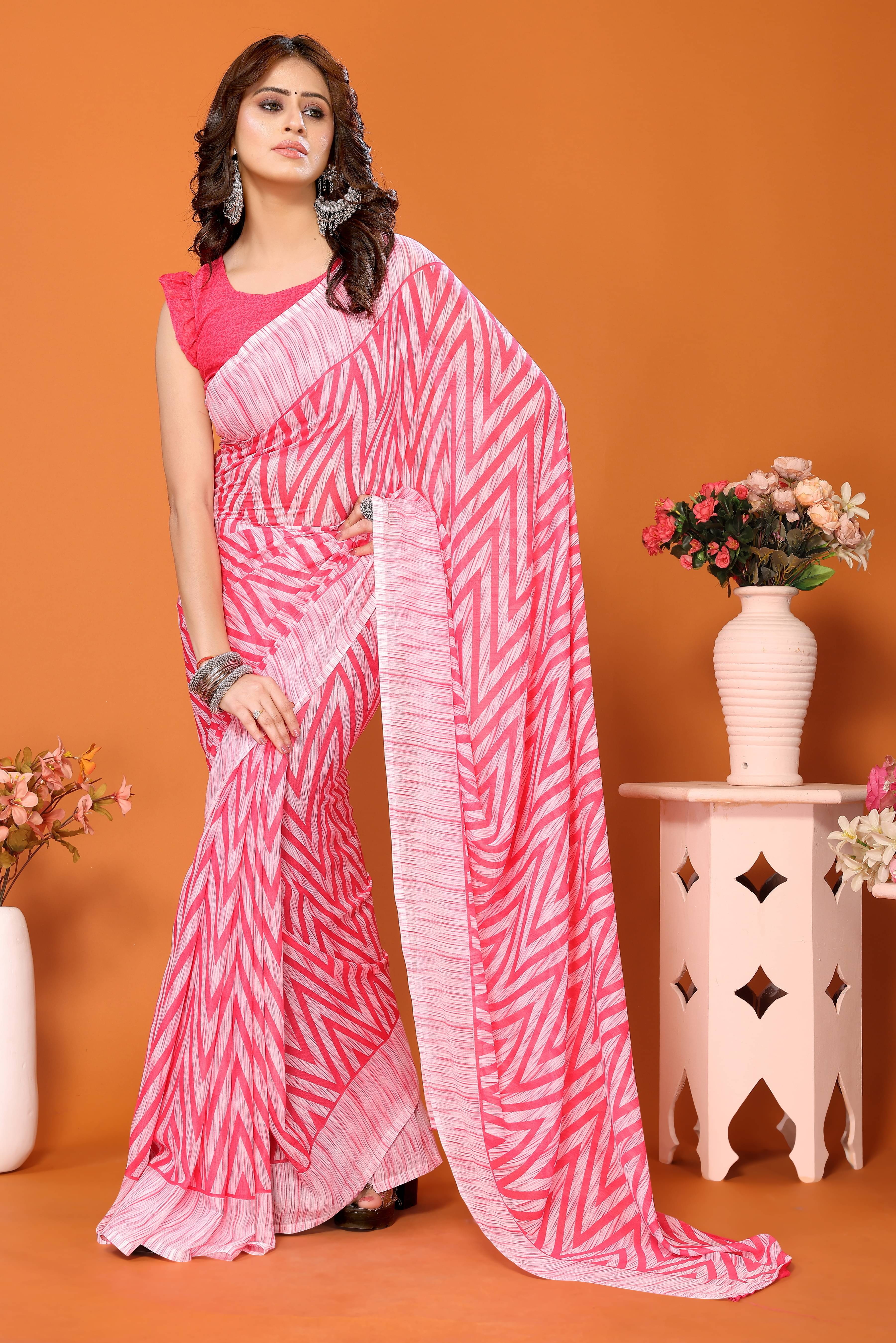     			Yashika Georgette Printed Saree With Unstitched Blouse Piece ( Pink )