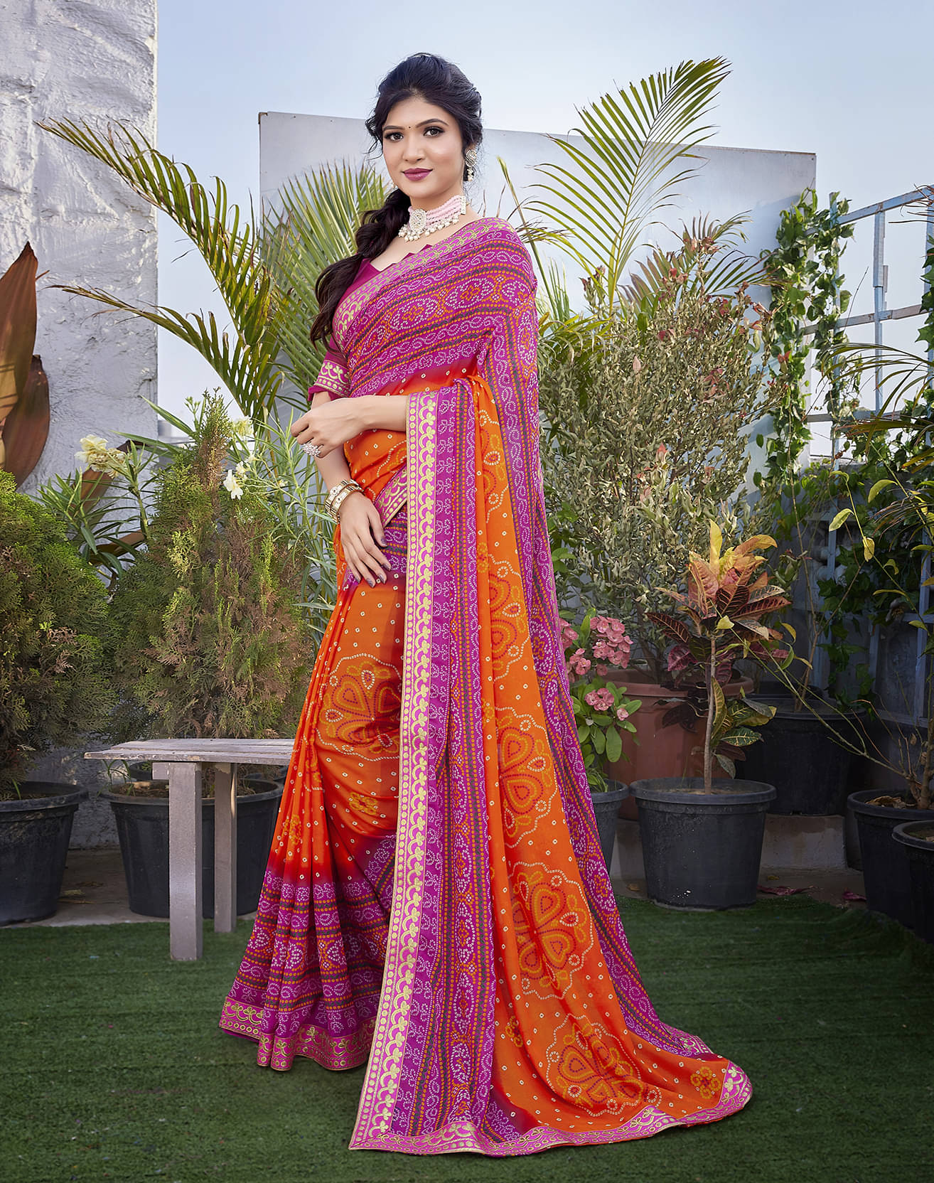 Yashika Georgette Printed Saree With Unstitched Blouse Piece ( Purple ) Yashika Georgette Printed Saree With Unstitched Blouse Piece ( Purple )