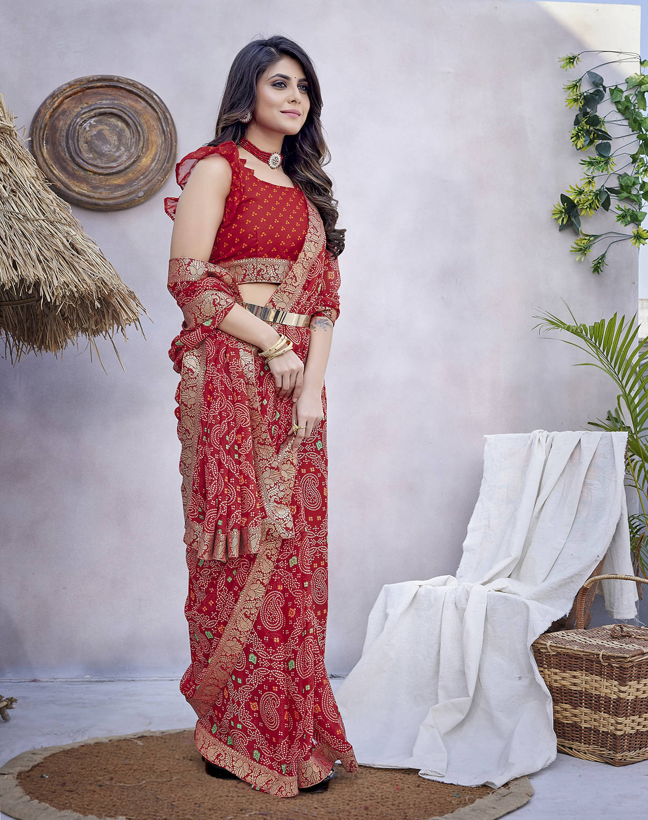 Yashika Georgette Printed Saree With Unstitched Blouse Piece ( Red ) Yashika Georgette Printed Saree With Unstitched Blouse Piece ( Red )