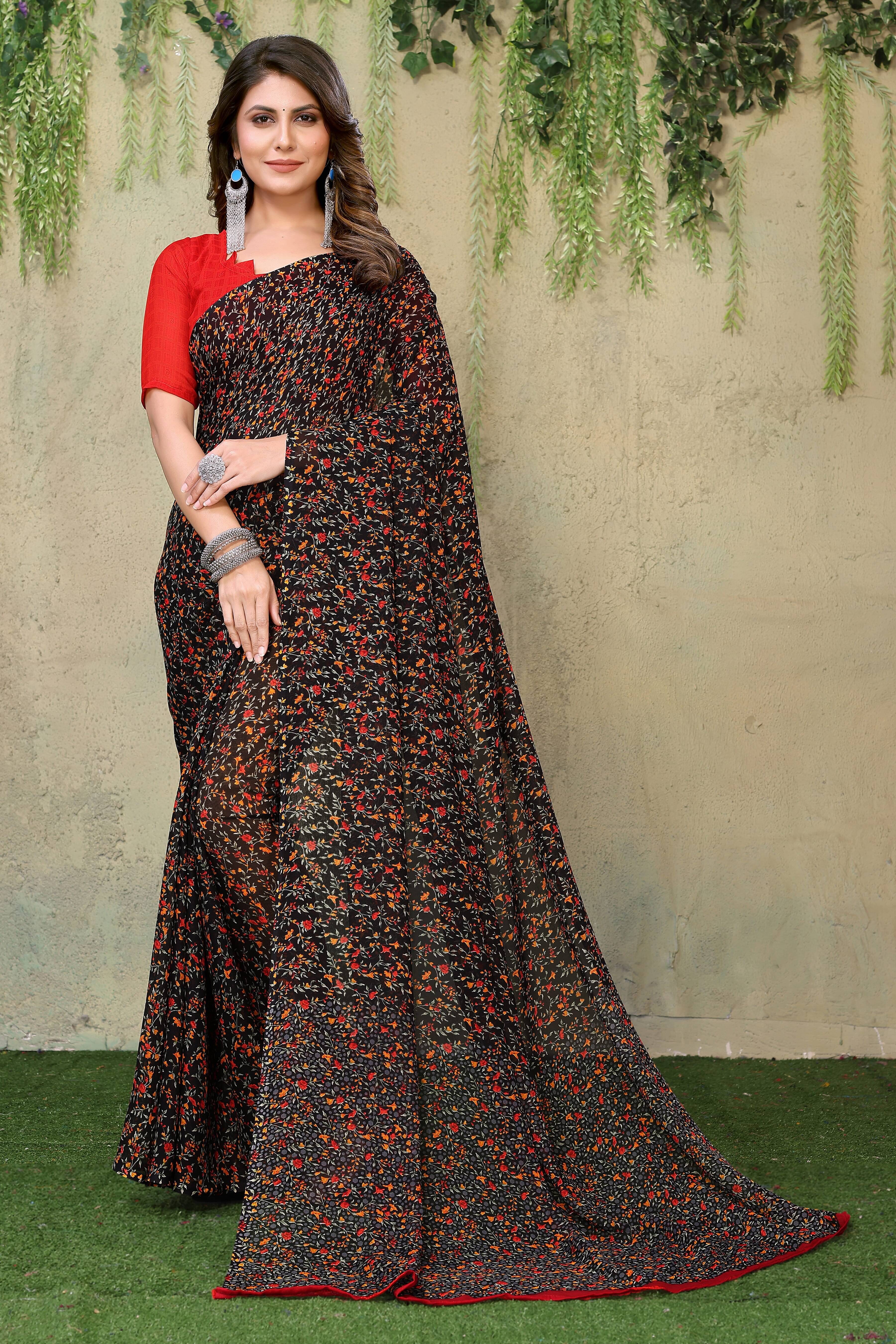 Yashika Georgette Printed Saree With Unstitched Blouse Piece ( Multicolor ) Yashika Georgette Printed Saree With Unstitched Blouse Piece ( Multicolor )