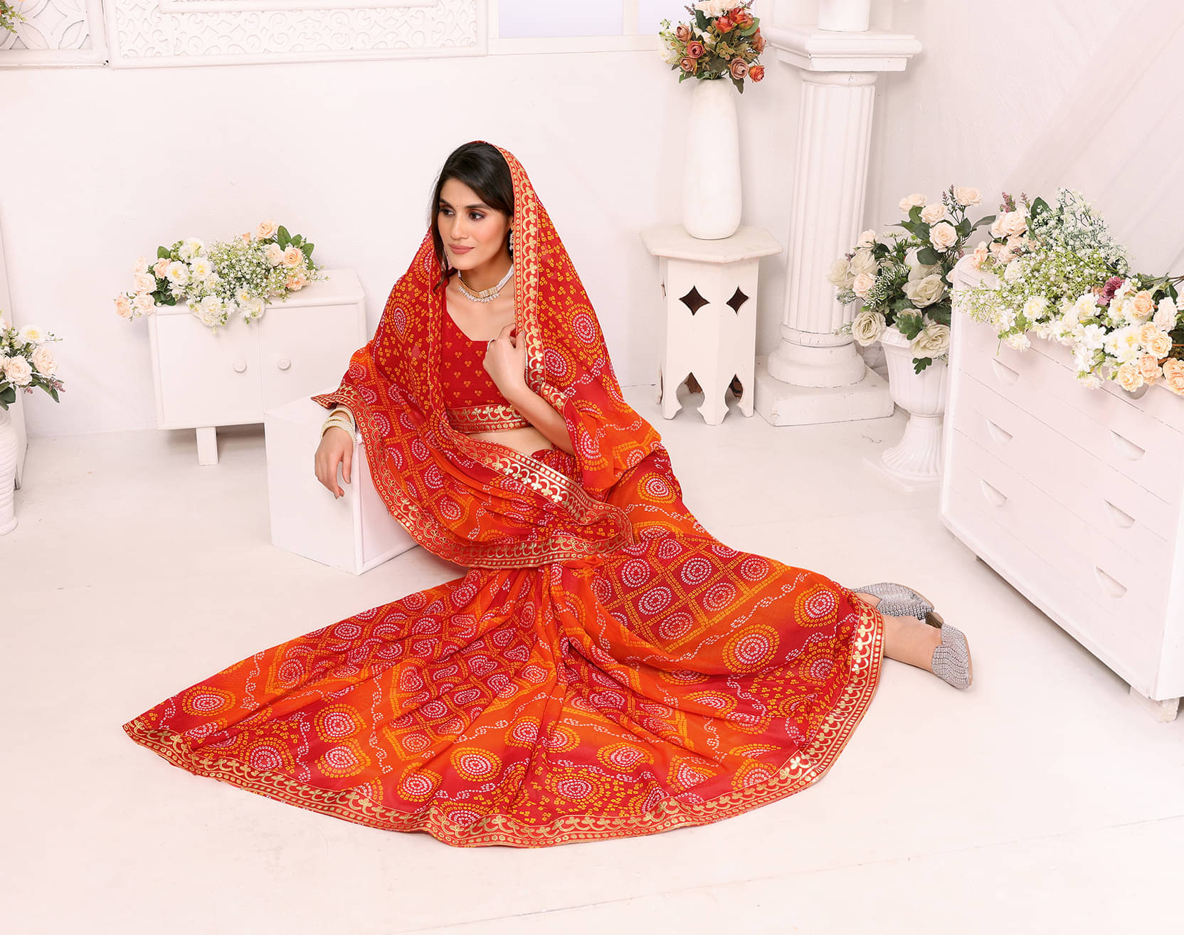 Yashika Georgette Printed Saree With Unstitched Blouse Piece ( Red ) Yashika Georgette Printed Saree With Unstitched Blouse Piece ( Red )
