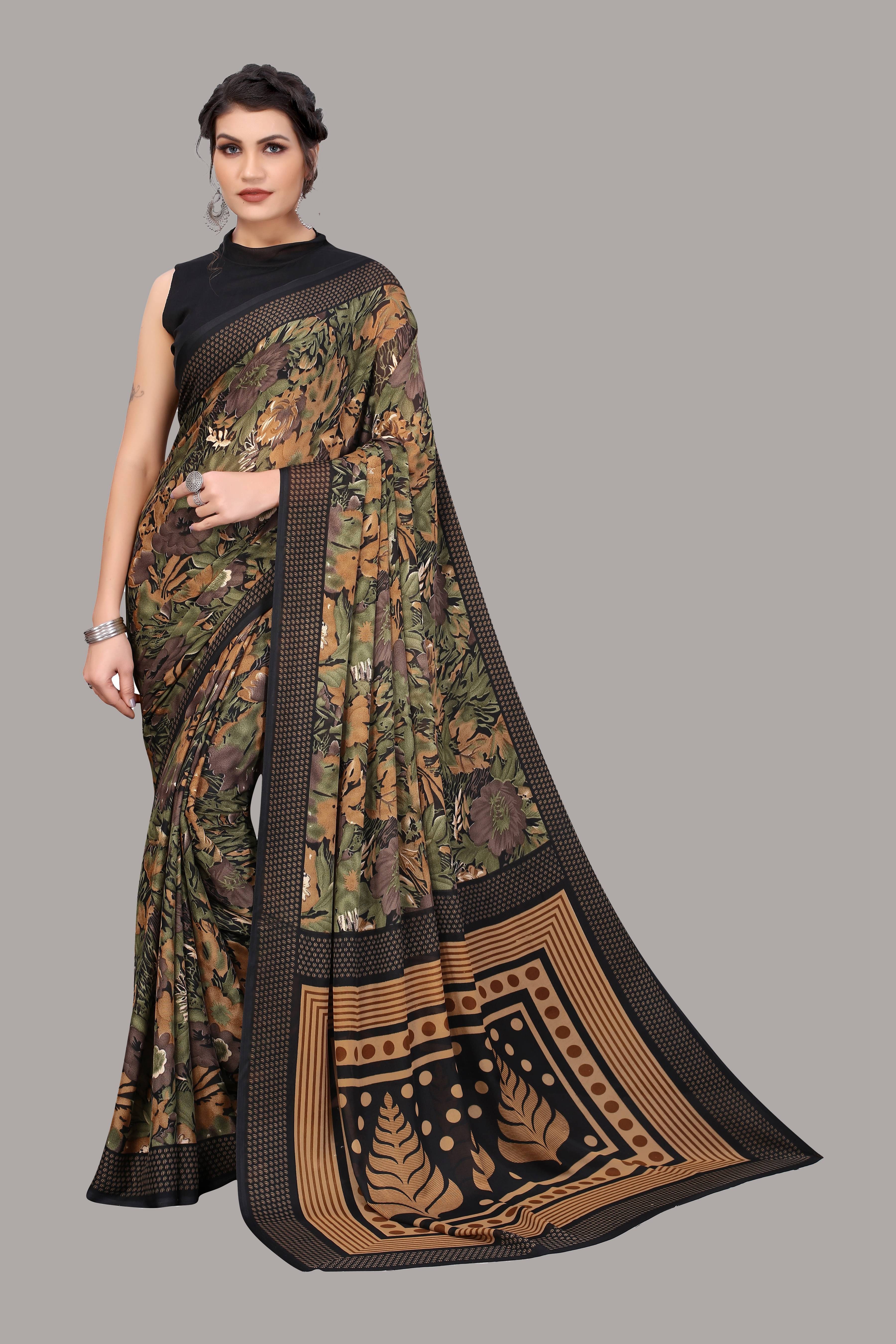 Yashika Georgette Printed Saree With Unstitched Blouse Piece ( Multicolor ) Yashika Georgette Printed Saree With Unstitched Blouse Piece ( Multicolor )