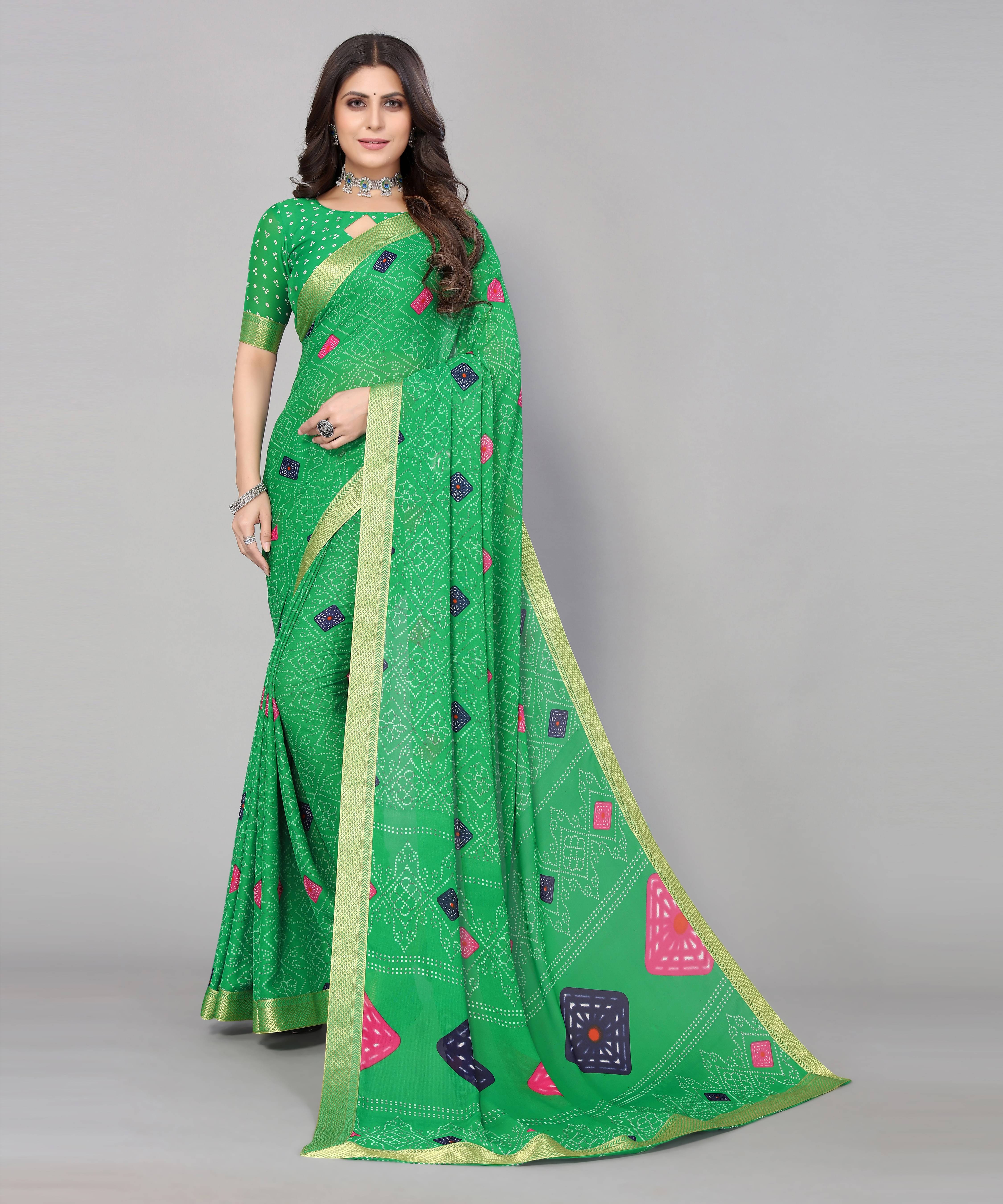Yashika Georgette Printed Saree With Unstitched Blouse Piece ( Green ) Yashika Georgette Printed Saree With Unstitched Blouse Piece ( Green )