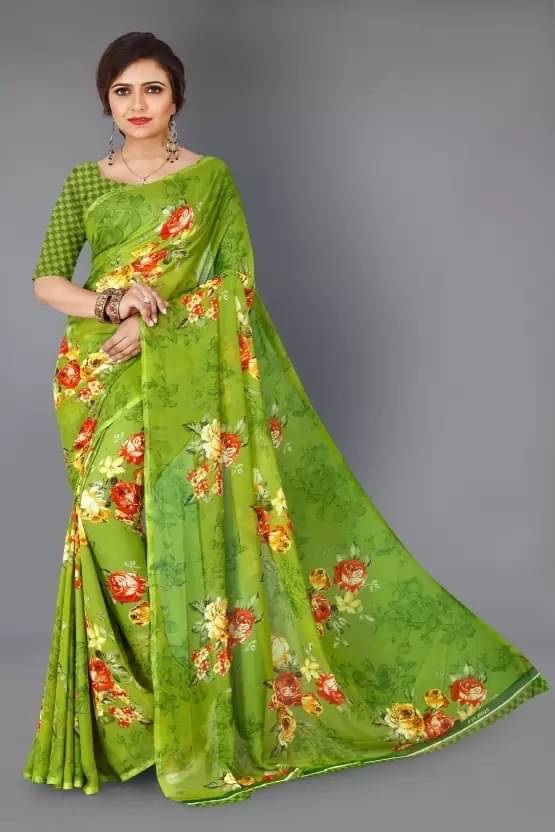 Yashika Georgette Printed Saree With Unstitched Blouse Piece ( Multicolor )     			Yashika Georgette Printed Saree With Unstitched Blouse Piece ( Multicolor )