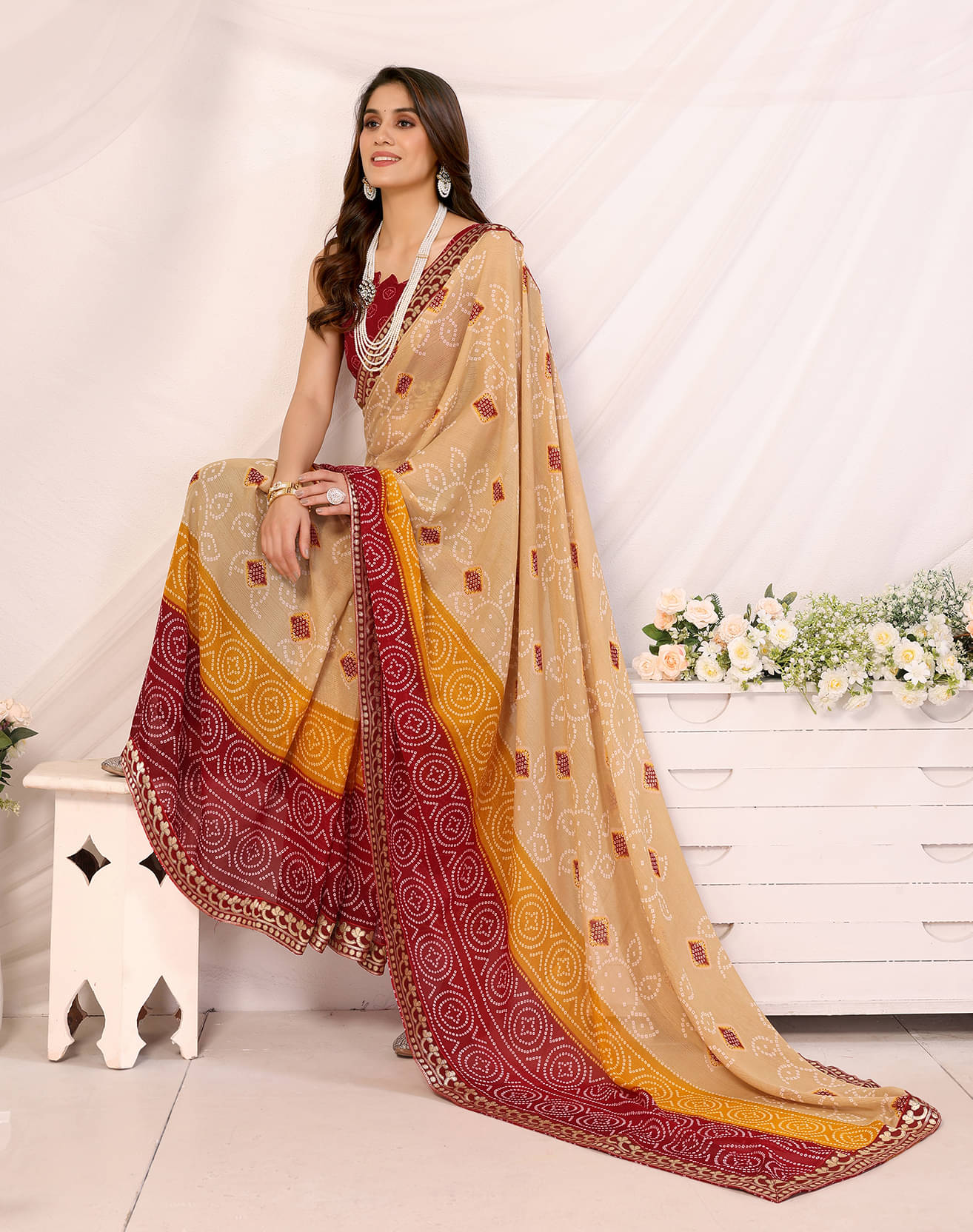 Yashika Georgette Printed Saree With Unstitched Blouse Piece ( Maroon ) Yashika Georgette Printed Saree With Unstitched Blouse Piece ( Maroon )
