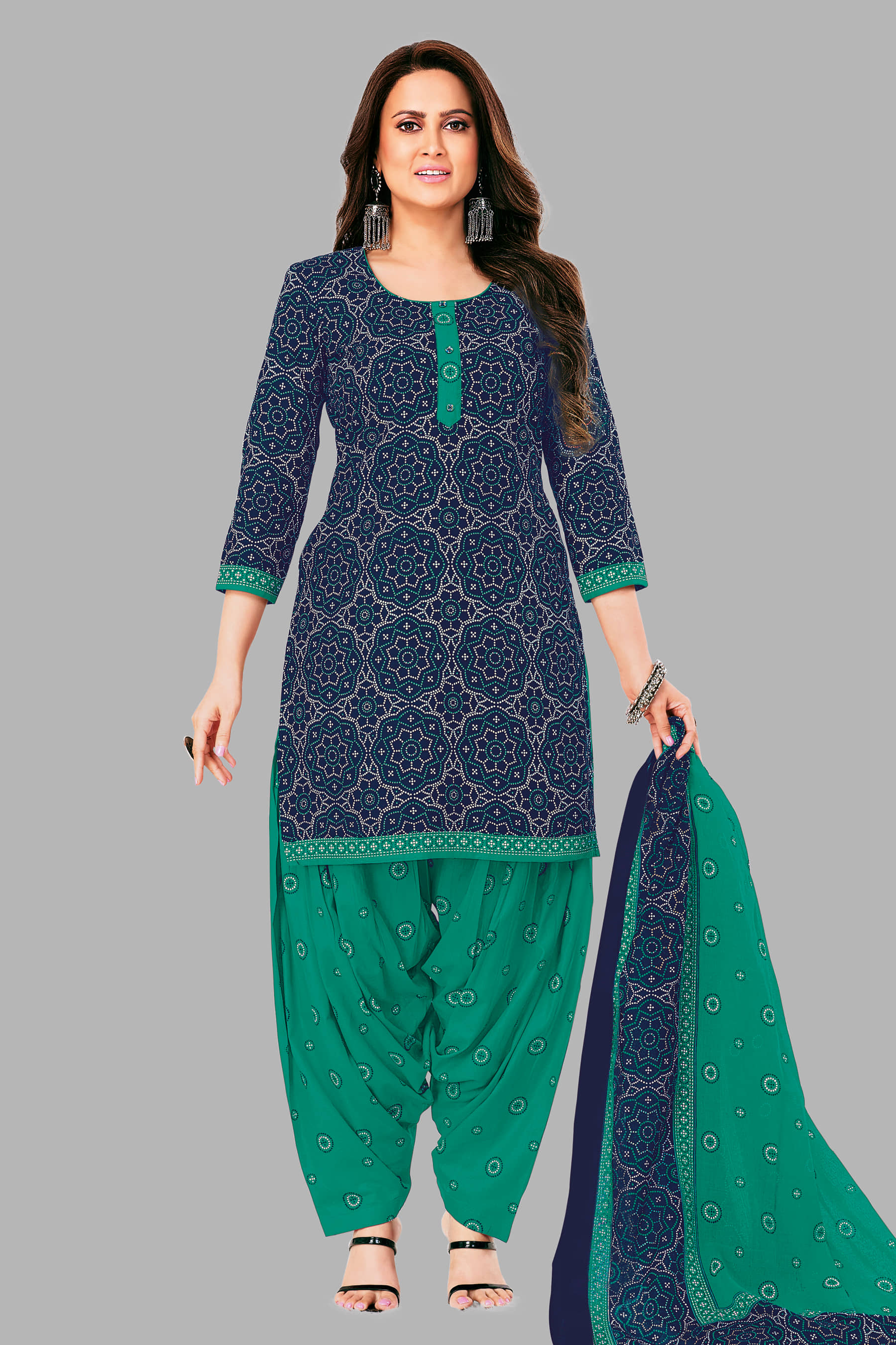 shree jeenmata collection Unstitched Cotton Printed Dress Material - Blue ( Pack of 1 ) - Unstitched Fabrics | Buy online on ZillyBuy