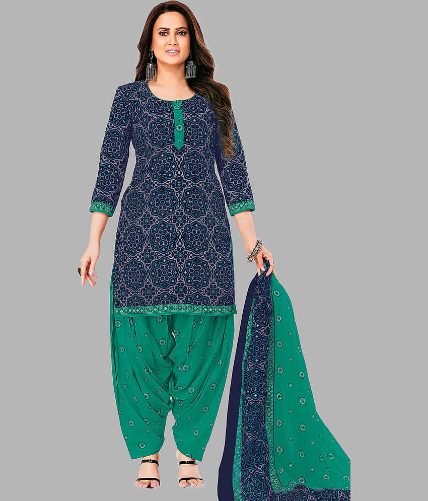 shree jeenmata collection Unstitched Cotton Printed Dress Material - Blue ( Pack of 1 ) - Unstitched Fabrics | Buy online on ZillyBuy