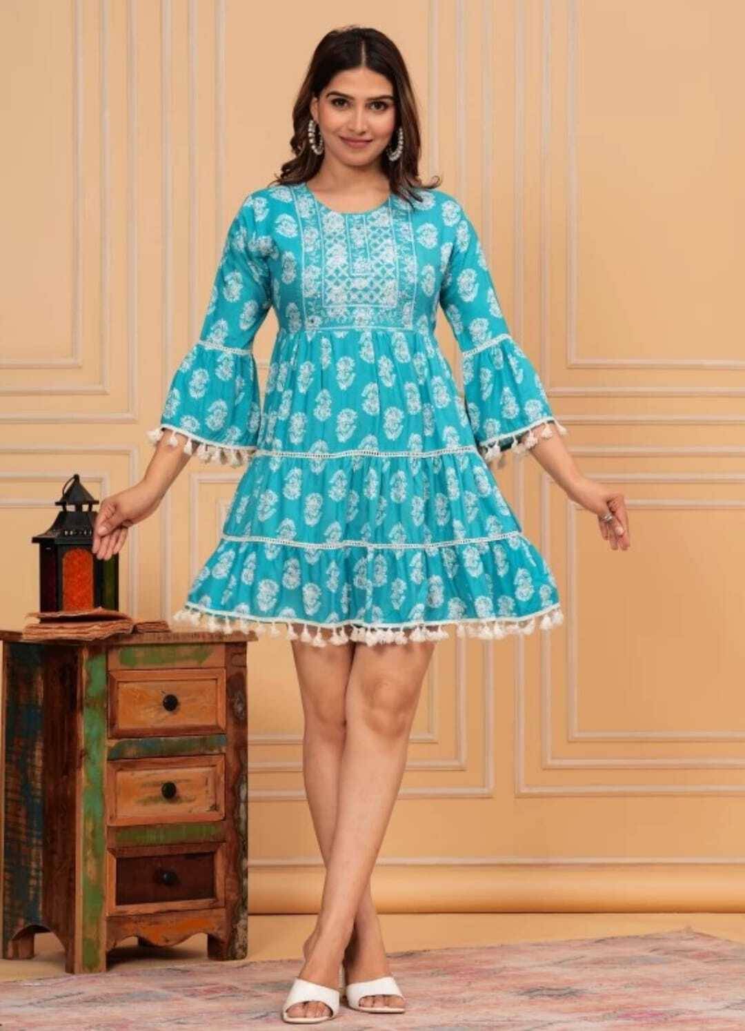 tankkushi Women Viscose Rayon Printed Peplum Dress ( Green ) tankkushi Women Viscose Rayon Printed Peplum Dress ( Green )