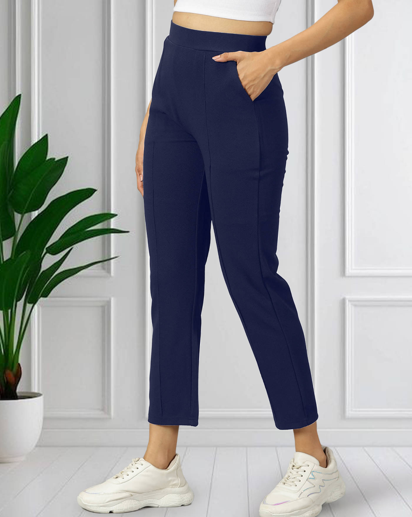     			AOOSH Pack of 1 Polyester Skinny Women's Chinos ( Blue )